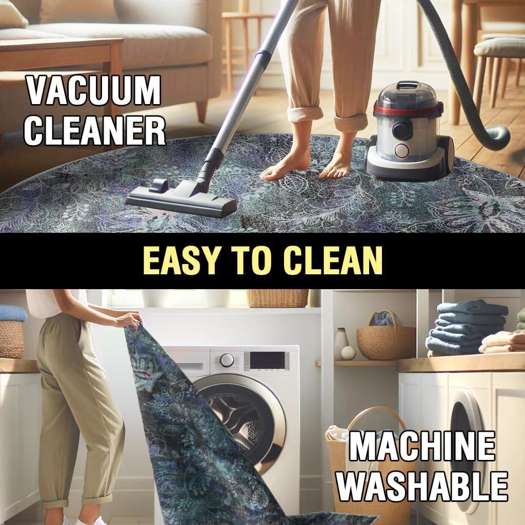 imageHVERSAILTEX Area Rug 5 x 7 Washable Soft Rugs for Bedroom Living Room Non Slip Non Shedding Printed Accent Indoor Floor Carpet Perfect for Vintage and MidCentury Inspired Homes Black MedallionPaisley