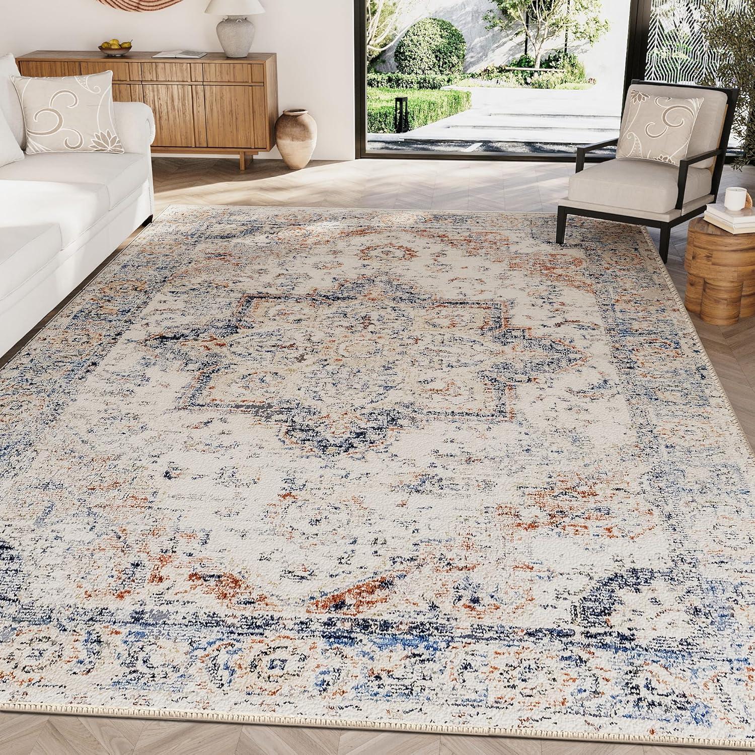 imageHVERSAILTEX Area Rug 5 x 7 Washable Soft Rugs for Bedroom Living Room Non Slip Non Shedding Printed Accent Indoor Floor Carpet Perfect for Vintage and MidCentury Inspired Homes Black MedallionHeirloom Floral