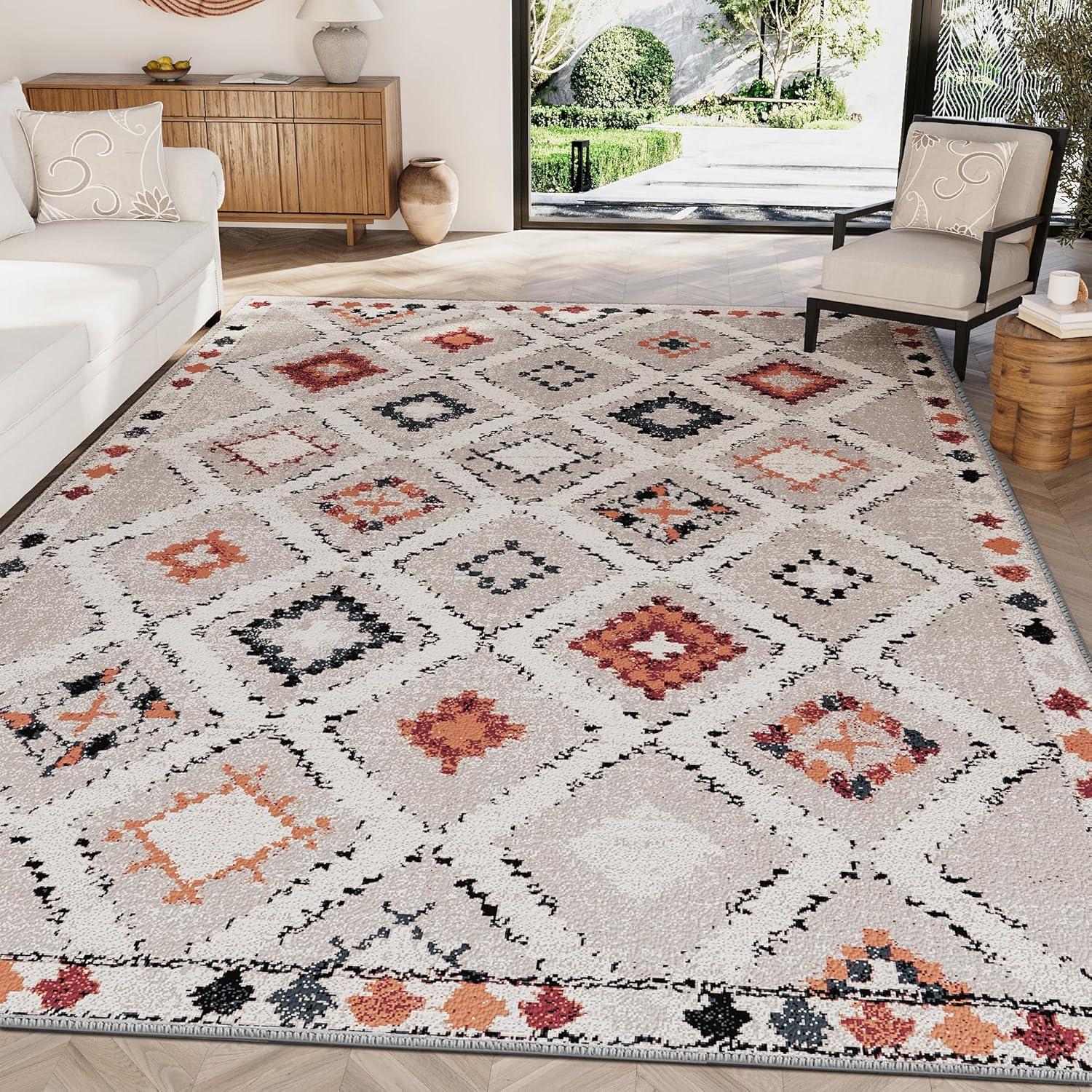 imageHVERSAILTEX Area Rug 5 x 7 Washable Soft Rugs for Bedroom Living Room Non Slip Non Shedding Printed Accent Indoor Floor Carpet Perfect for Vintage and MidCentury Inspired Homes Black MedallionElegant Diamond