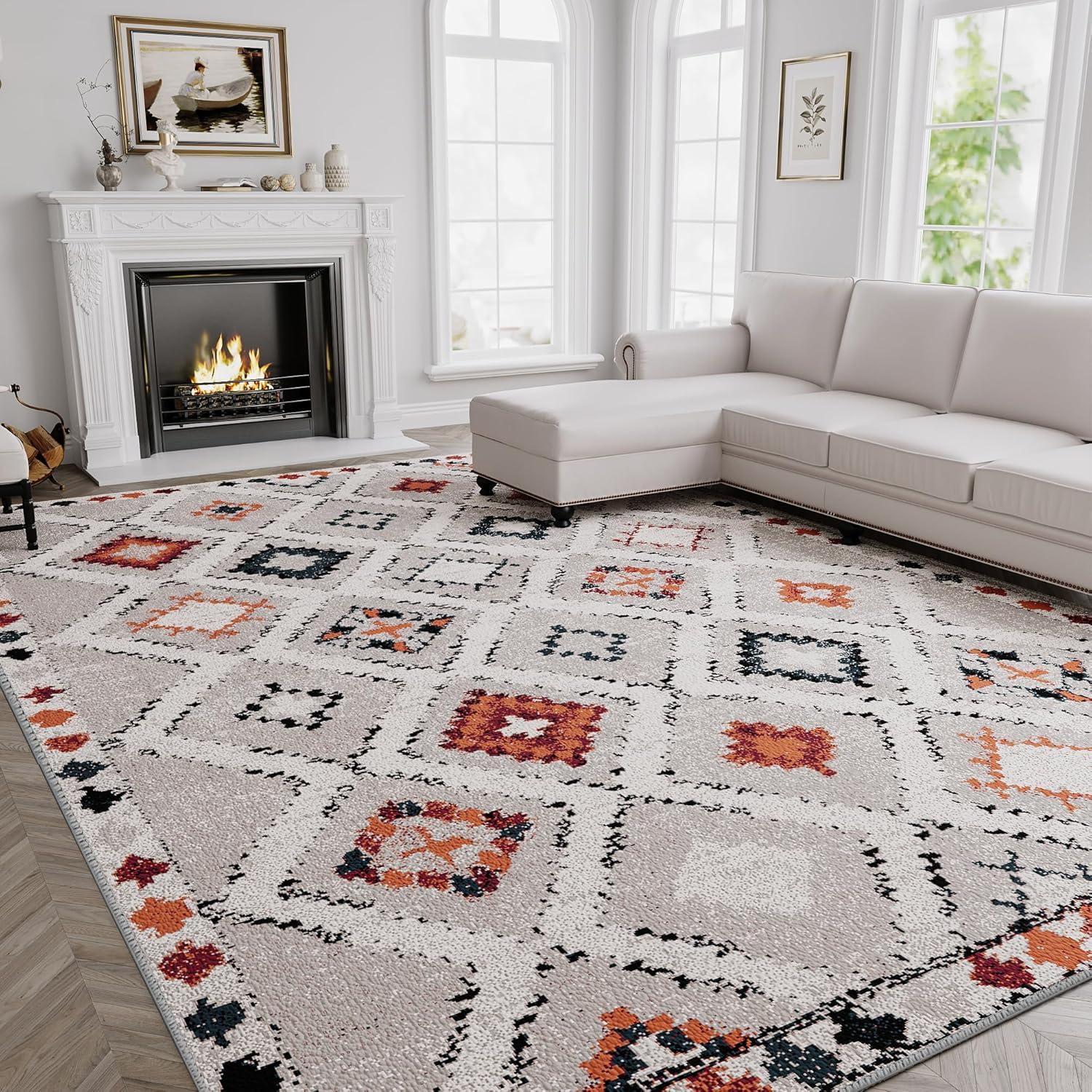 imageHVERSAILTEX Area Rug 5 x 7 Washable Soft Rugs for Bedroom Living Room Non Slip Non Shedding Printed Accent Indoor Floor Carpet Perfect for Vintage and MidCentury Inspired Homes Black MedallionElegant Diamond