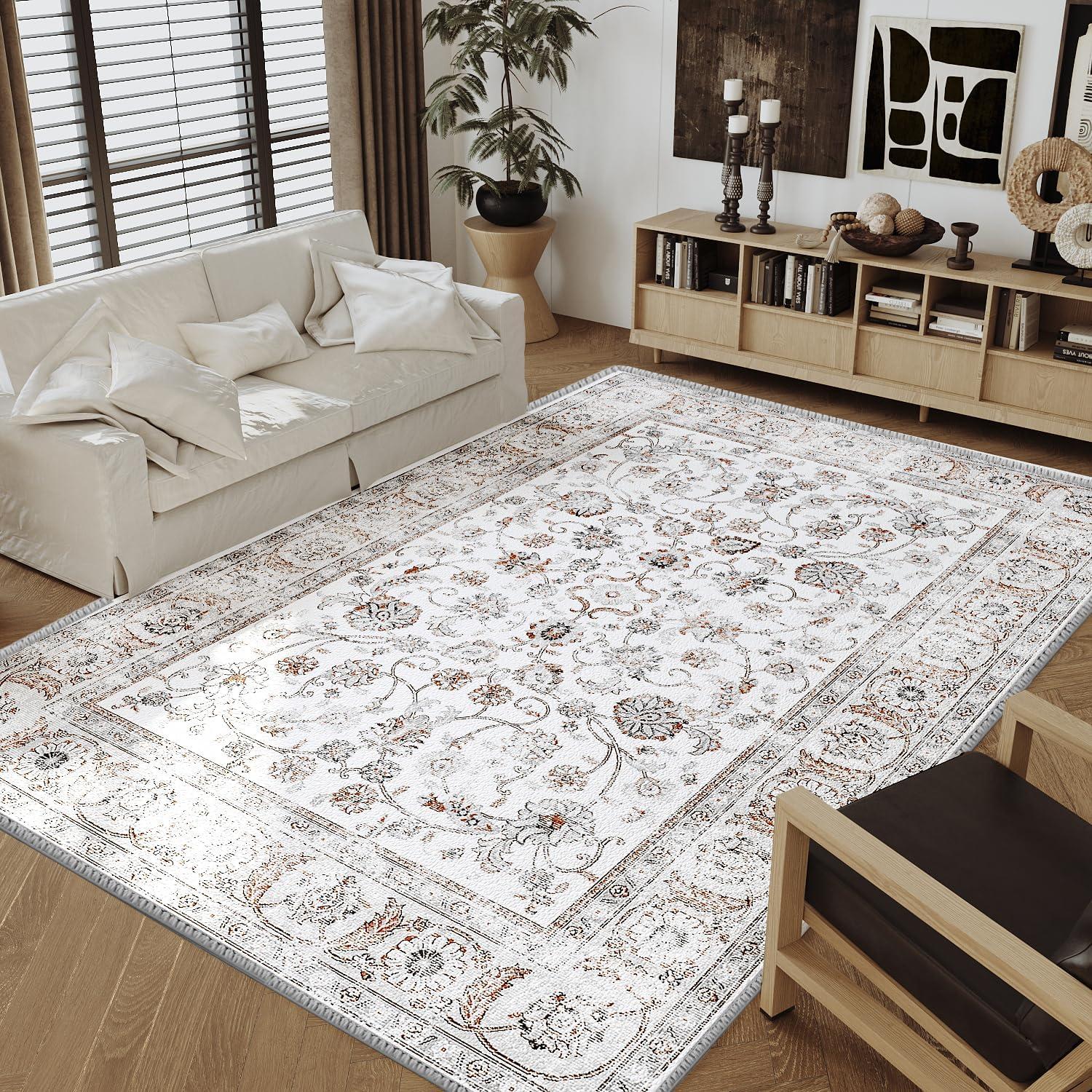 imageHVERSAILTEX Area Rug 5 x 7 Washable Soft Rugs for Bedroom Living Room Non Slip Non Shedding Printed Accent Indoor Floor Carpet Perfect for Vintage and MidCentury Inspired Homes Black MedallionChic Persian Floral