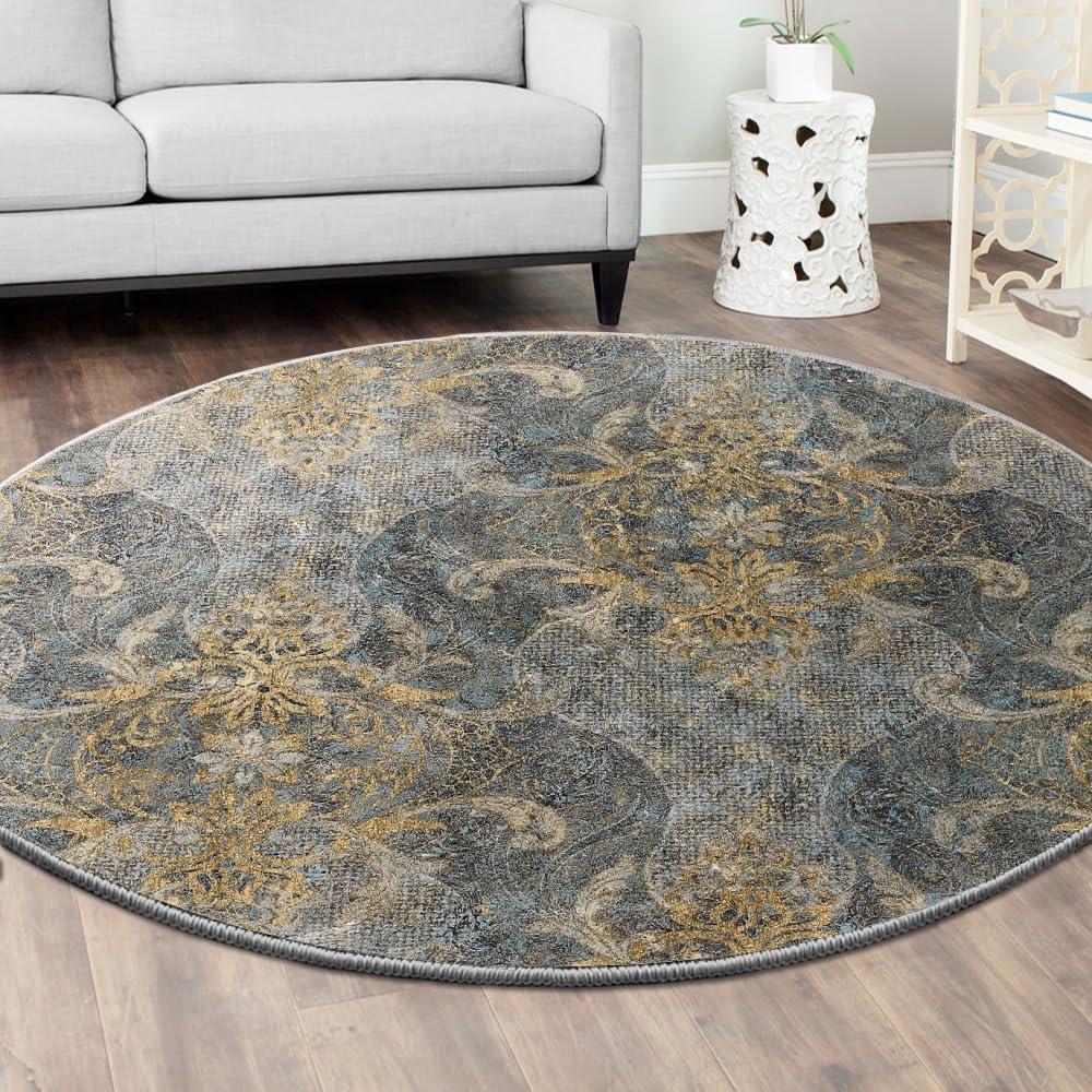 imageHVERSAILTEX Area Rug 5 x 7 Washable Soft Rugs for Bedroom Living Room Non Slip Non Shedding Printed Accent Indoor Floor Carpet Perfect for Vintage and MidCentury Inspired Homes Black MedallionDamaskdeep