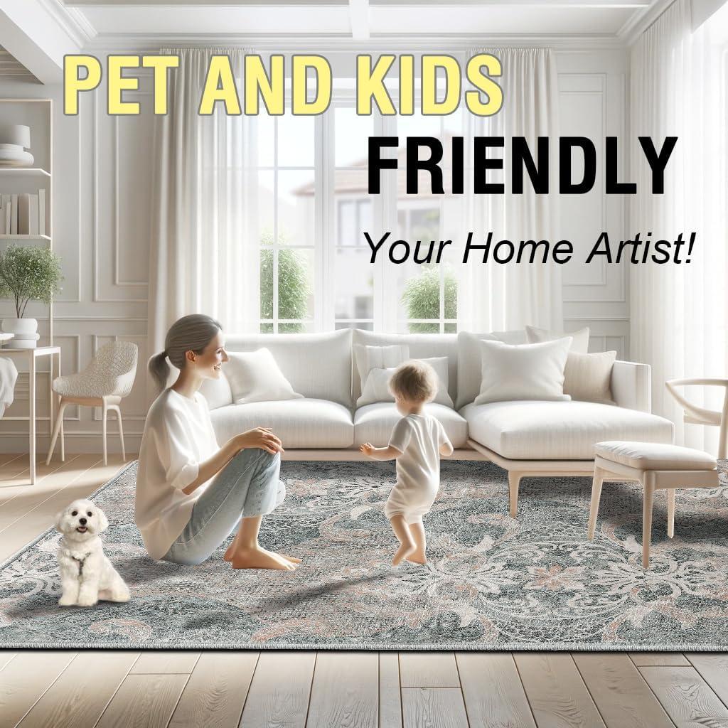 imageHVERSAILTEX Area Rug 5 x 7 Washable Soft Rugs for Bedroom Living Room Non Slip Non Shedding Printed Accent Indoor Floor Carpet Perfect for Vintage and MidCentury Inspired Homes Black MedallionDamask