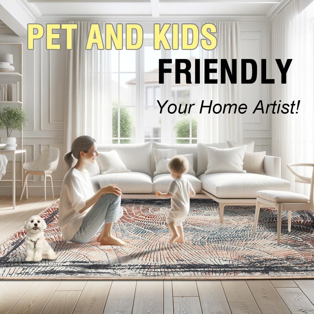 imageHVERSAILTEX Area Rug 5 x 7 Washable Soft Rugs for Bedroom Living Room Non Slip Non Shedding Printed Accent Indoor Floor Carpet Perfect for Vintage and MidCentury Inspired Homes Black MedallionTwlight