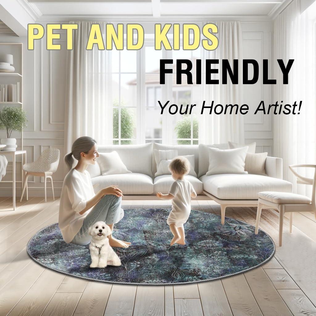 imageHVERSAILTEX Area Rug 5 x 7 Washable Soft Rugs for Bedroom Living Room Non Slip Non Shedding Printed Accent Indoor Floor Carpet Perfect for Vintage and MidCentury Inspired Homes Black MedallionPaisley
