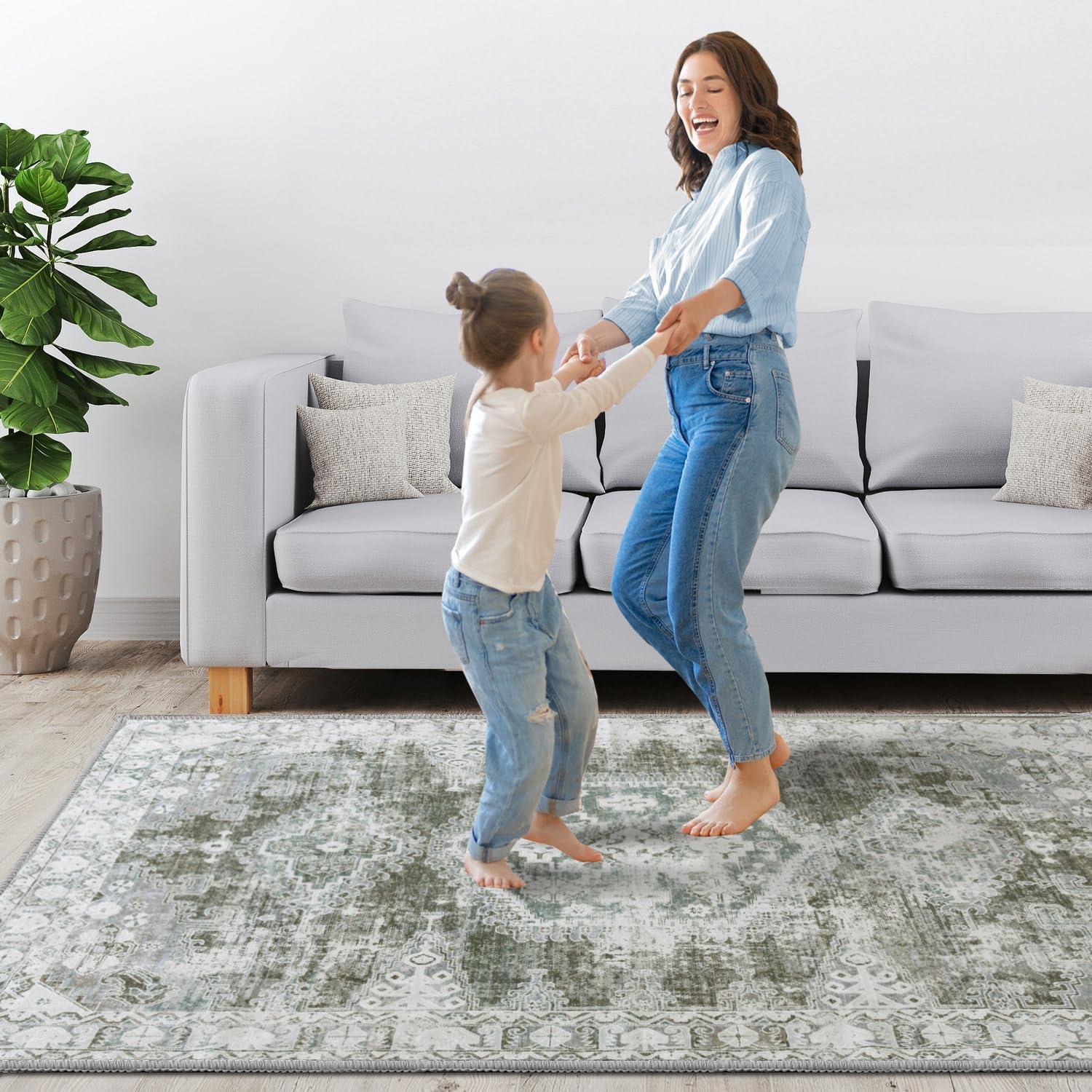 imageHVERSAILTEX Area Rug 5 x 7 Washable Soft Rugs for Bedroom Living Room Non Slip Non Shedding Printed Accent Indoor Floor Carpet Perfect for Vintage and MidCentury Inspired Homes Black MedallionVintage Geometri