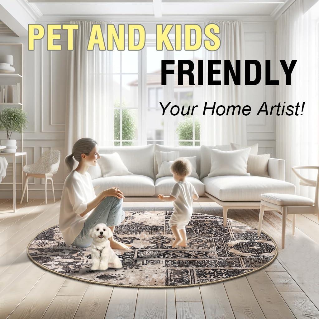 imageHVERSAILTEX Area Rug 5 x 7 Washable Soft Rugs for Bedroom Living Room Non Slip Non Shedding Printed Accent Indoor Floor Carpet Perfect for Vintage and MidCentury Inspired Homes Black MedallionPrestige