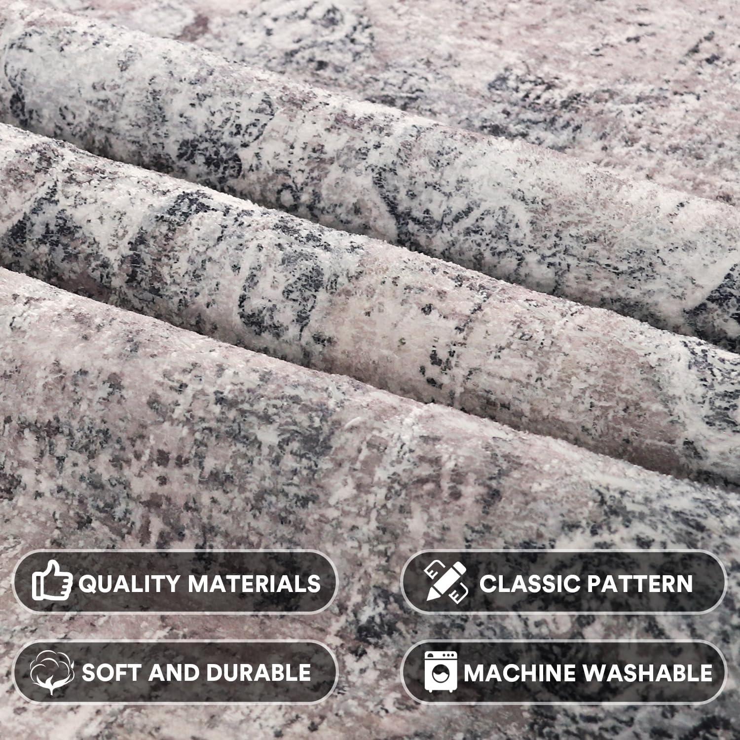 imageHVERSAILTEX Area Rug 5 x 7 Washable Soft Rugs for Bedroom Living Room Non Slip Non Shedding Printed Accent Indoor Floor Carpet Perfect for Vintage and MidCentury Inspired Homes Black MedallionBlack Medallion