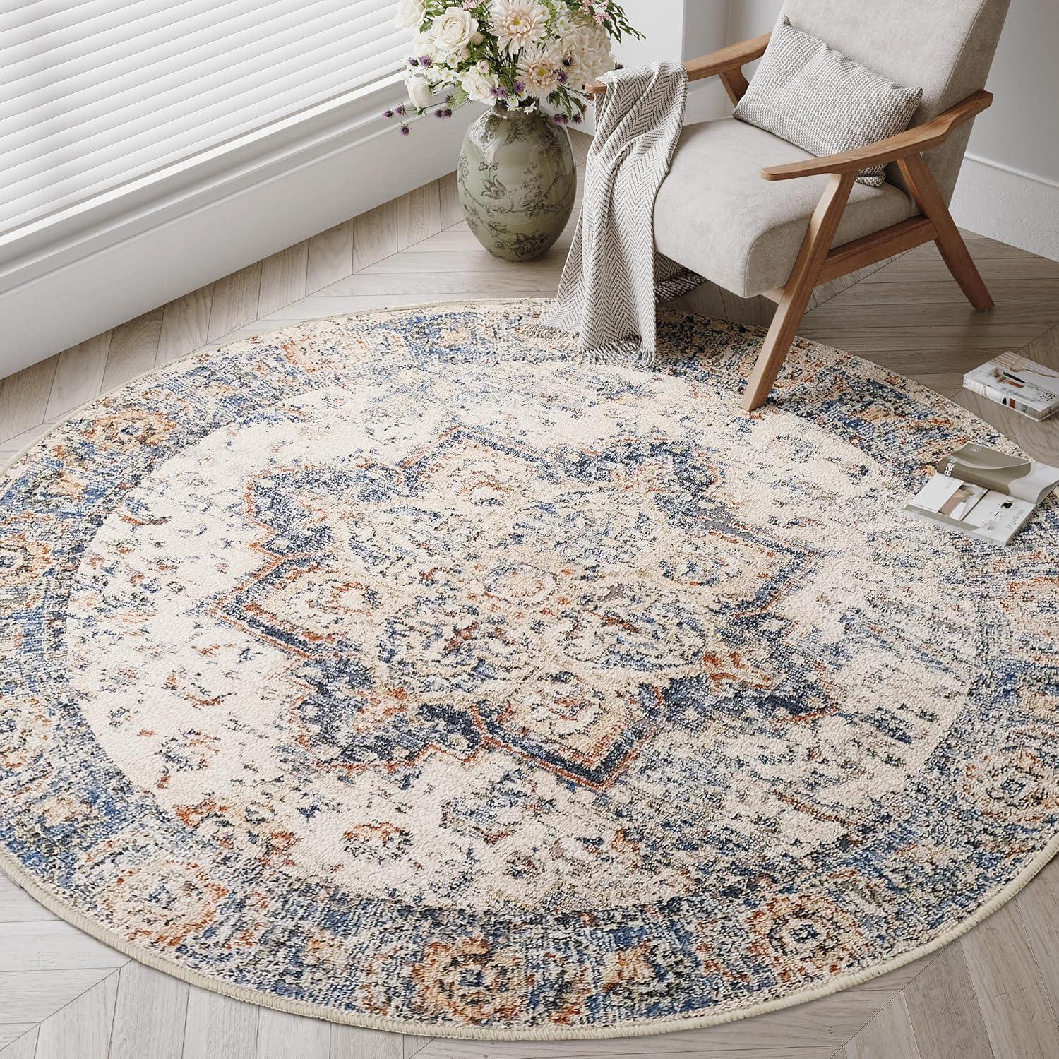 imageHVERSAILTEX Area Rug 5 x 7 Washable Soft Rugs for Bedroom Living Room Non Slip Non Shedding Printed Accent Indoor Floor Carpet Perfect for Vintage and MidCentury Inspired Homes Black MedallionOriental Blue