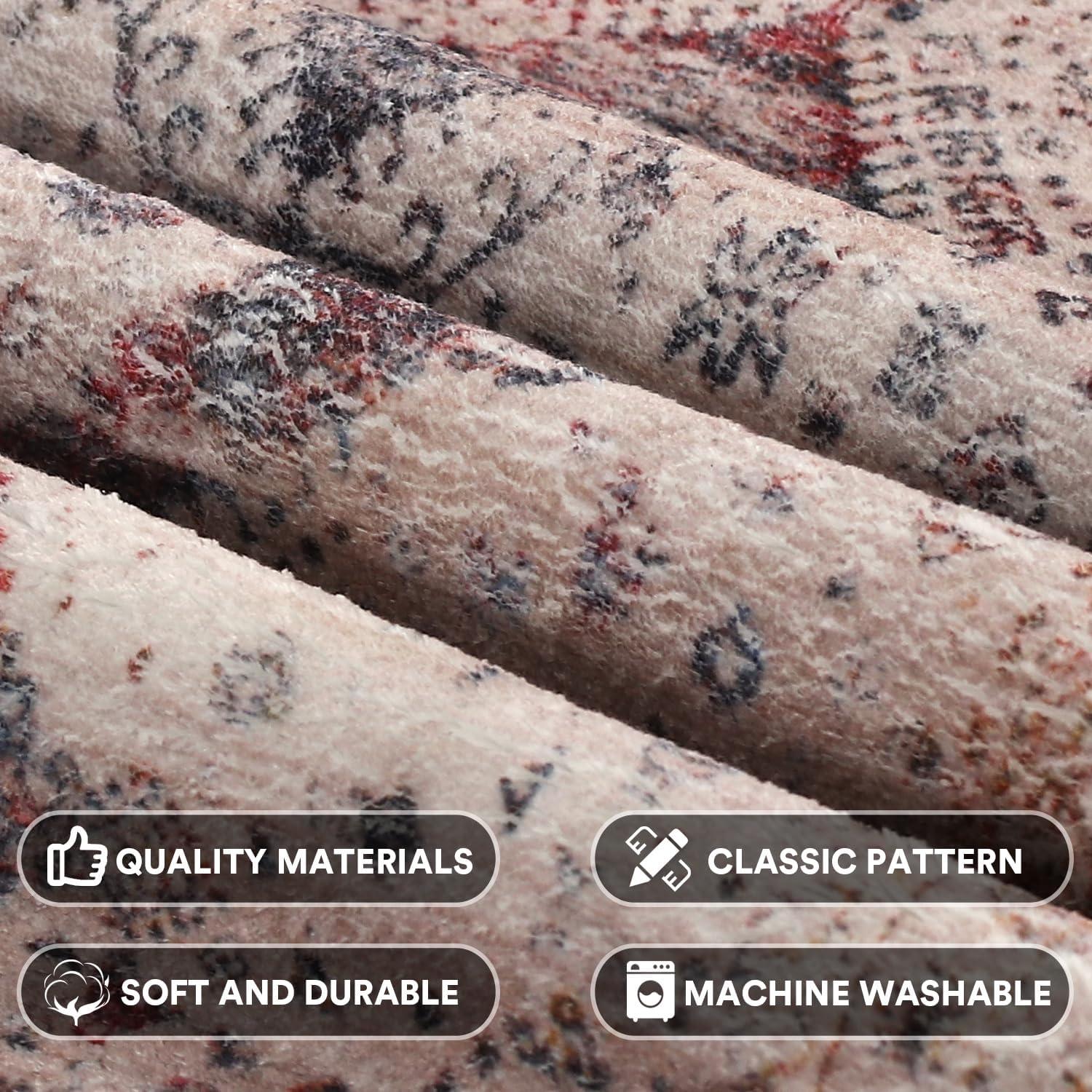 imageHVERSAILTEX Area Rug 5 x 7 Washable Soft Rugs for Bedroom Living Room Non Slip Non Shedding Printed Accent Indoor Floor Carpet Perfect for Vintage and MidCentury Inspired Homes Black MedallionVintage Fringes