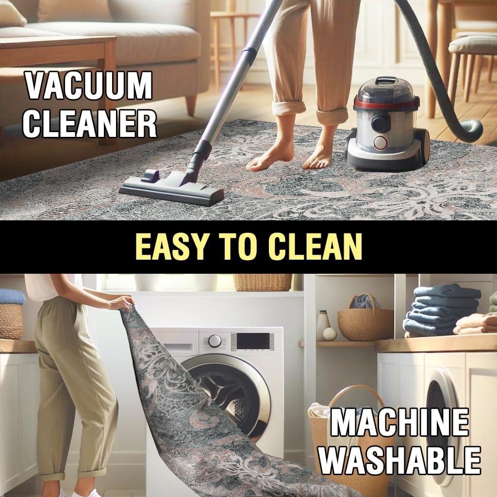 imageHVERSAILTEX Area Rug 5 x 7 Washable Soft Rugs for Bedroom Living Room Non Slip Non Shedding Printed Accent Indoor Floor Carpet Perfect for Vintage and MidCentury Inspired Homes Black MedallionDamask