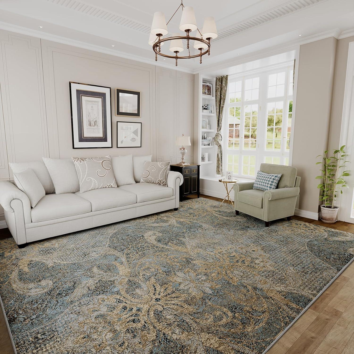 imageHVERSAILTEX Area Rug 5 x 7 Washable Soft Rugs for Bedroom Living Room Non Slip Non Shedding Printed Accent Indoor Floor Carpet Perfect for Vintage and MidCentury Inspired Homes Black MedallionDamaskdeep