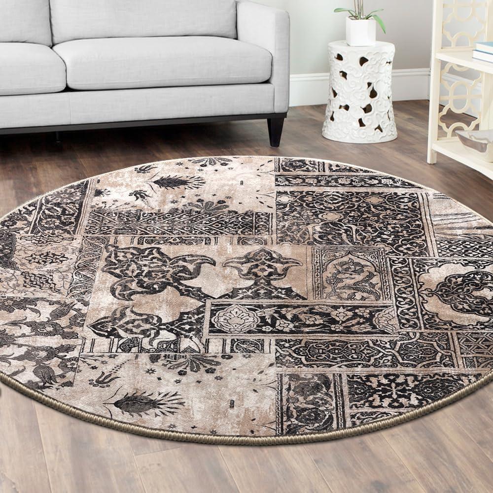 imageHVERSAILTEX Area Rug 5 x 7 Washable Soft Rugs for Bedroom Living Room Non Slip Non Shedding Printed Accent Indoor Floor Carpet Perfect for Vintage and MidCentury Inspired Homes Black MedallionPrestige