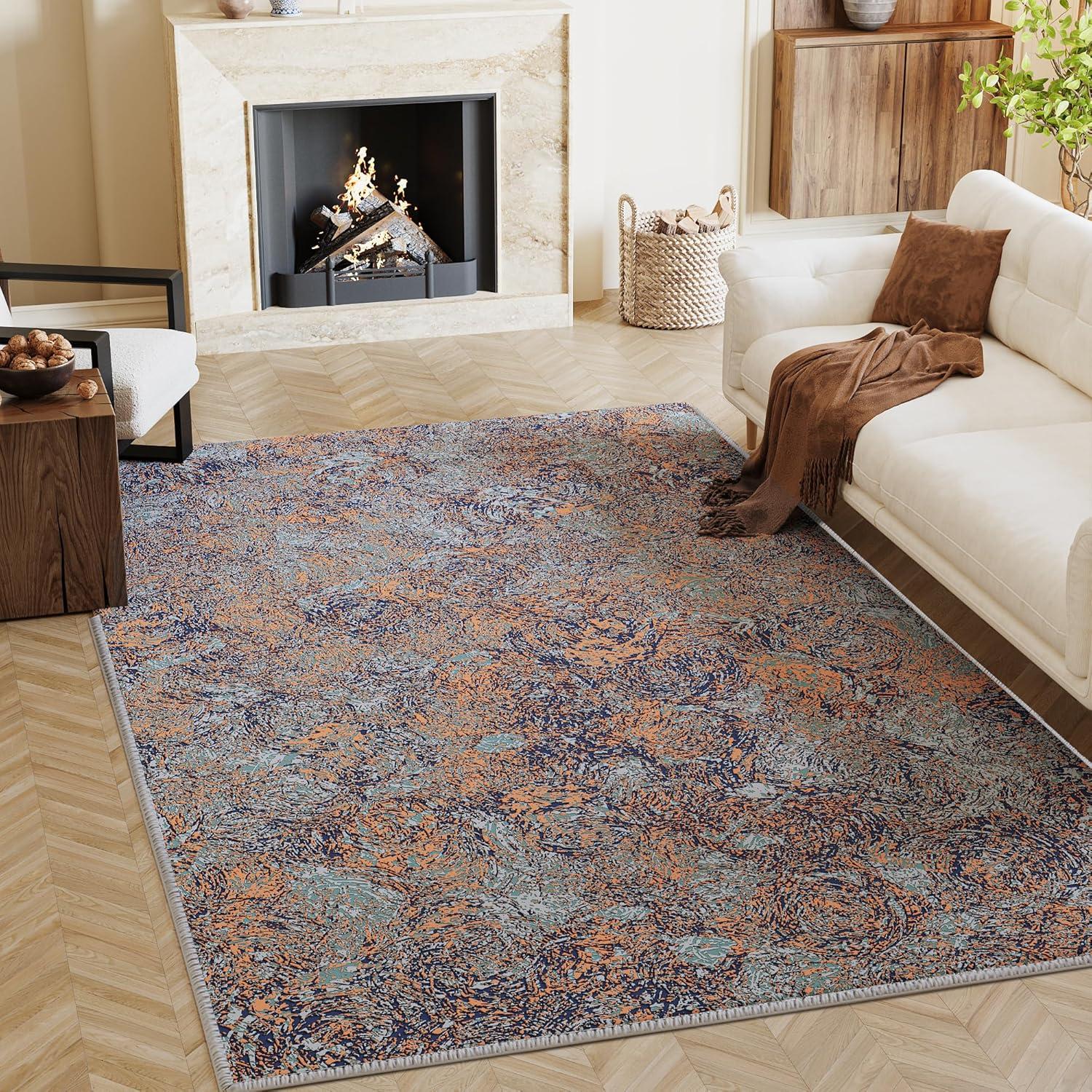 imageHVERSAILTEX Area Rug 5 x 7 Washable Soft Rugs for Bedroom Living Room Non Slip Non Shedding Printed Accent Indoor Floor Carpet Perfect for Vintage and MidCentury Inspired Homes Black MedallionRust