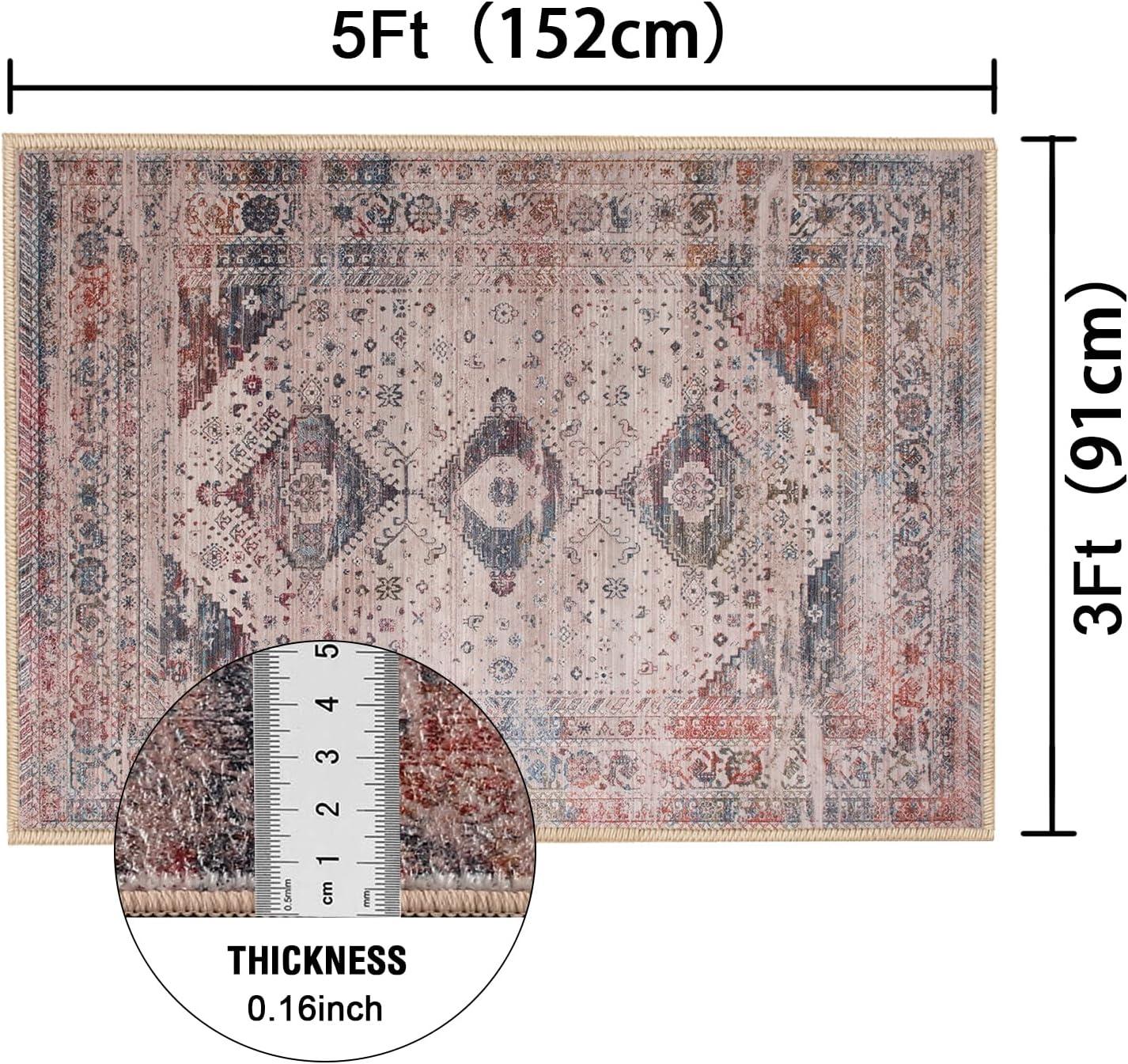 imageHVERSAILTEX Area Rug 5 x 7 Washable Soft Rugs for Bedroom Living Room Non Slip Non Shedding Printed Accent Indoor Floor Carpet Perfect for Vintage and MidCentury Inspired Homes Black MedallionVintage Fringes