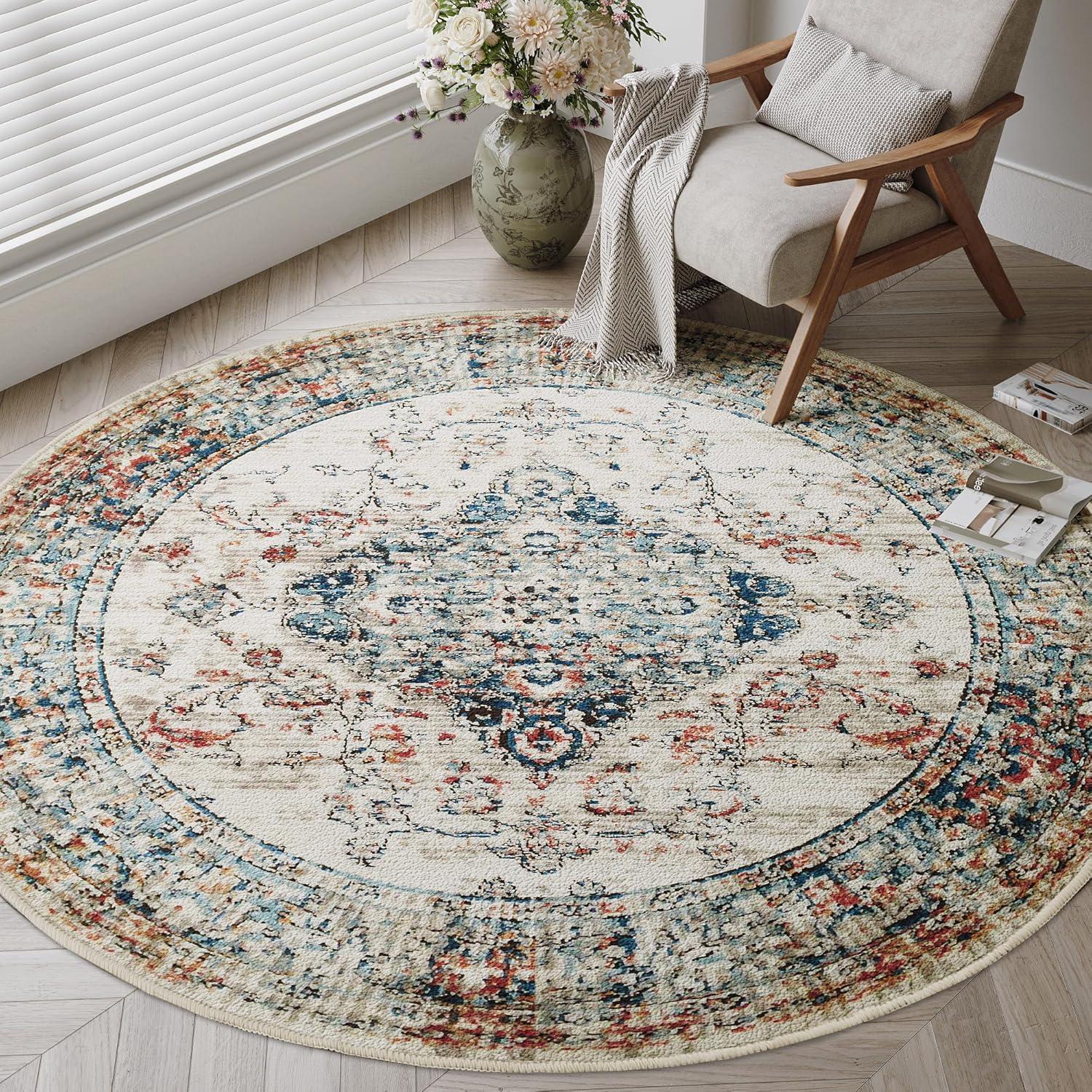 imageHVERSAILTEX Area Rug 5 x 7 Washable Soft Rugs for Bedroom Living Room Non Slip Non Shedding Printed Accent Indoor Floor Carpet Perfect for Vintage and MidCentury Inspired Homes Black MedallionHeirloom Floral