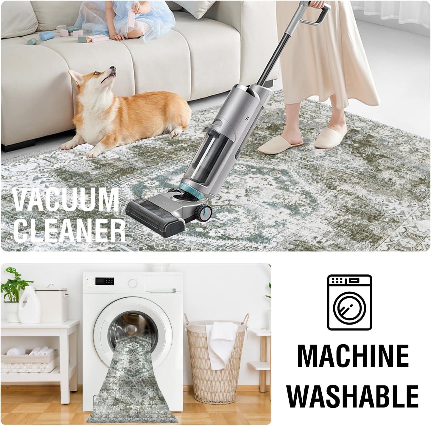 imageHVERSAILTEX Area Rug 5 x 7 Washable Soft Rugs for Bedroom Living Room Non Slip Non Shedding Printed Accent Indoor Floor Carpet Perfect for Vintage and MidCentury Inspired Homes Black MedallionVintage Geometri