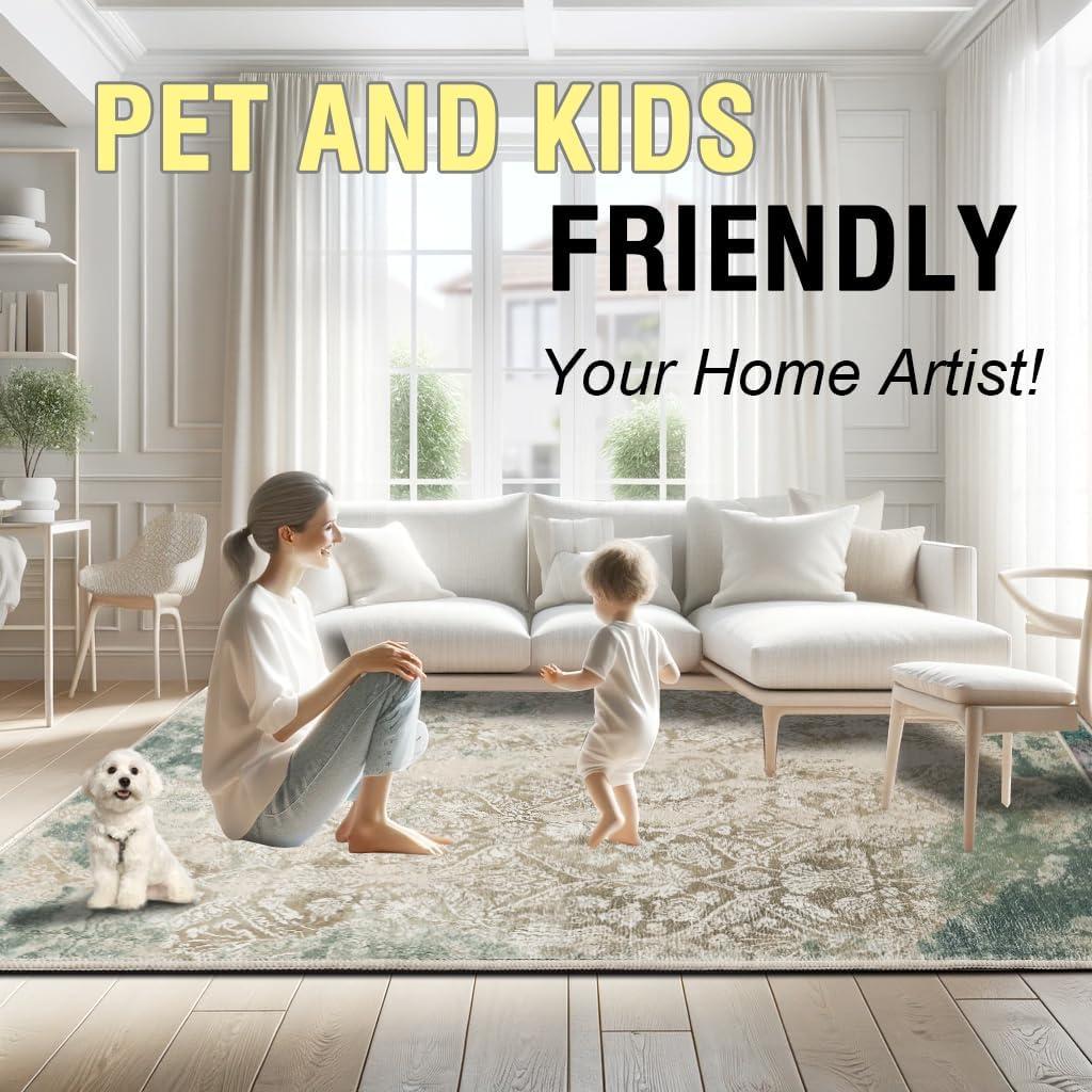 imageHVERSAILTEX Area Rug 5 x 7 Washable Soft Rugs for Bedroom Living Room Non Slip Non Shedding Printed Accent Indoor Floor Carpet Perfect for Vintage and MidCentury Inspired Homes Black MedallionChandra