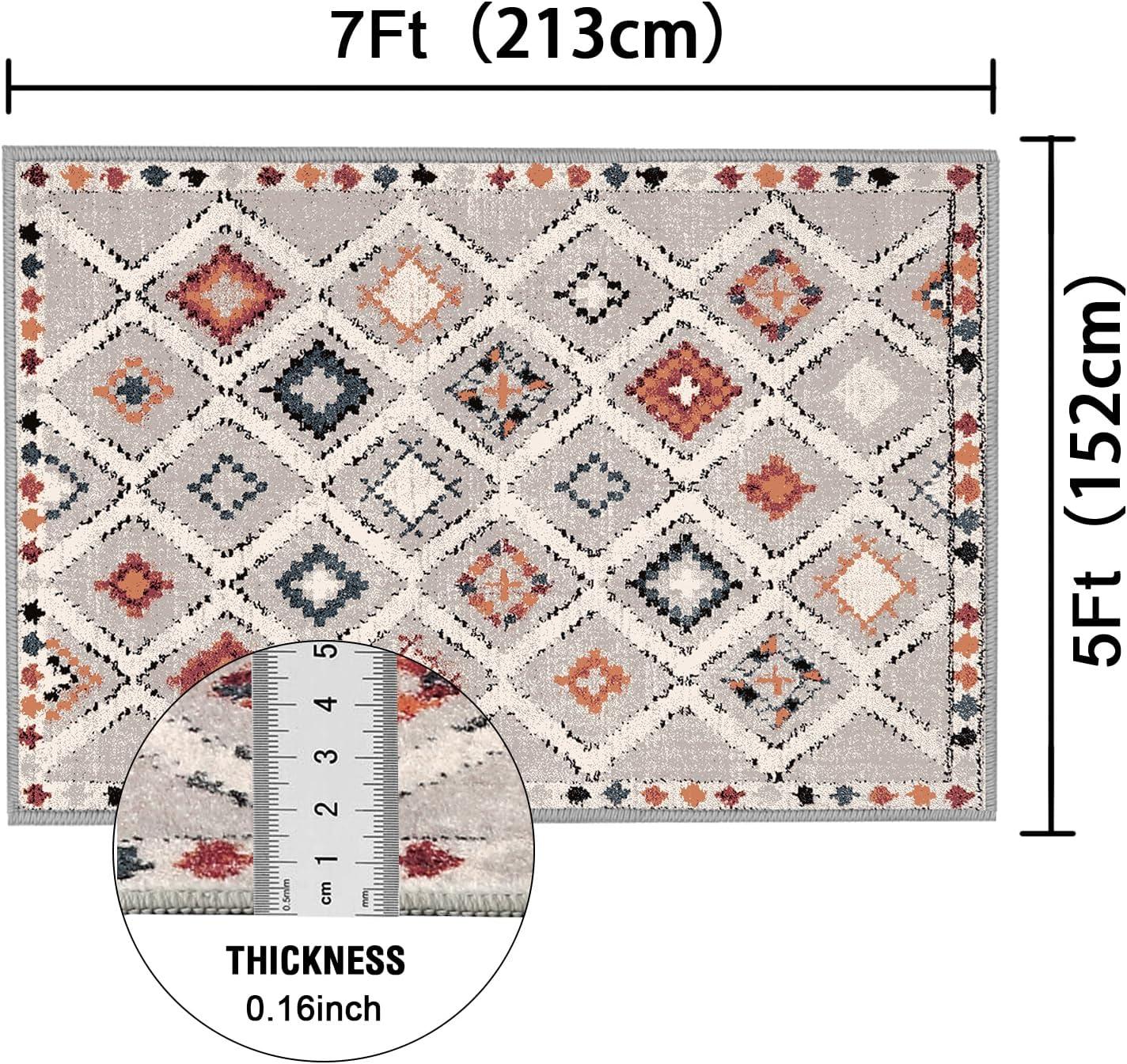imageHVERSAILTEX Area Rug 5 x 7 Washable Soft Rugs for Bedroom Living Room Non Slip Non Shedding Printed Accent Indoor Floor Carpet Perfect for Vintage and MidCentury Inspired Homes Black MedallionElegant Diamond