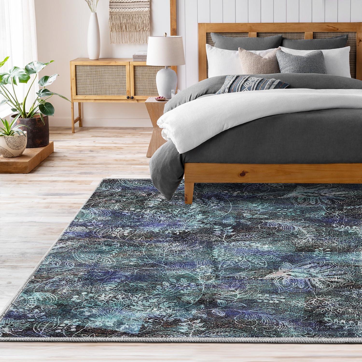 imageHVERSAILTEX Area Rug 5 x 7 Washable Soft Rugs for Bedroom Living Room Non Slip Non Shedding Printed Accent Indoor Floor Carpet Perfect for Vintage and MidCentury Inspired Homes Black MedallionPaisley