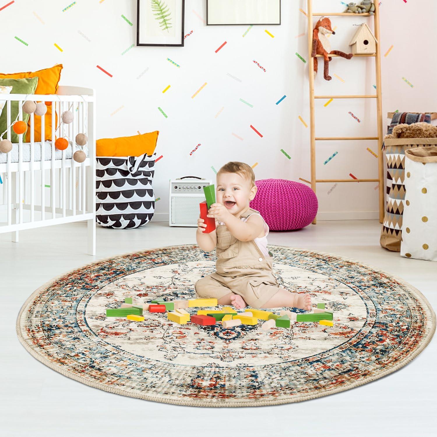 imageHVERSAILTEX Area Rug 5 x 7 Washable Soft Rugs for Bedroom Living Room Non Slip Non Shedding Printed Accent Indoor Floor Carpet Perfect for Vintage and MidCentury Inspired Homes Black MedallionHeirloom Floral