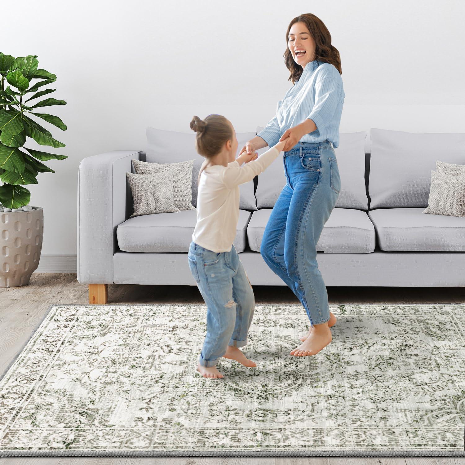 imageHVERSAILTEX Area Rug 5 x 7 Washable Soft Rugs for Bedroom Living Room Non Slip Non Shedding Printed Accent Indoor Floor Carpet Perfect for Vintage and MidCentury Inspired Homes Black MedallionBoho Persian Floral