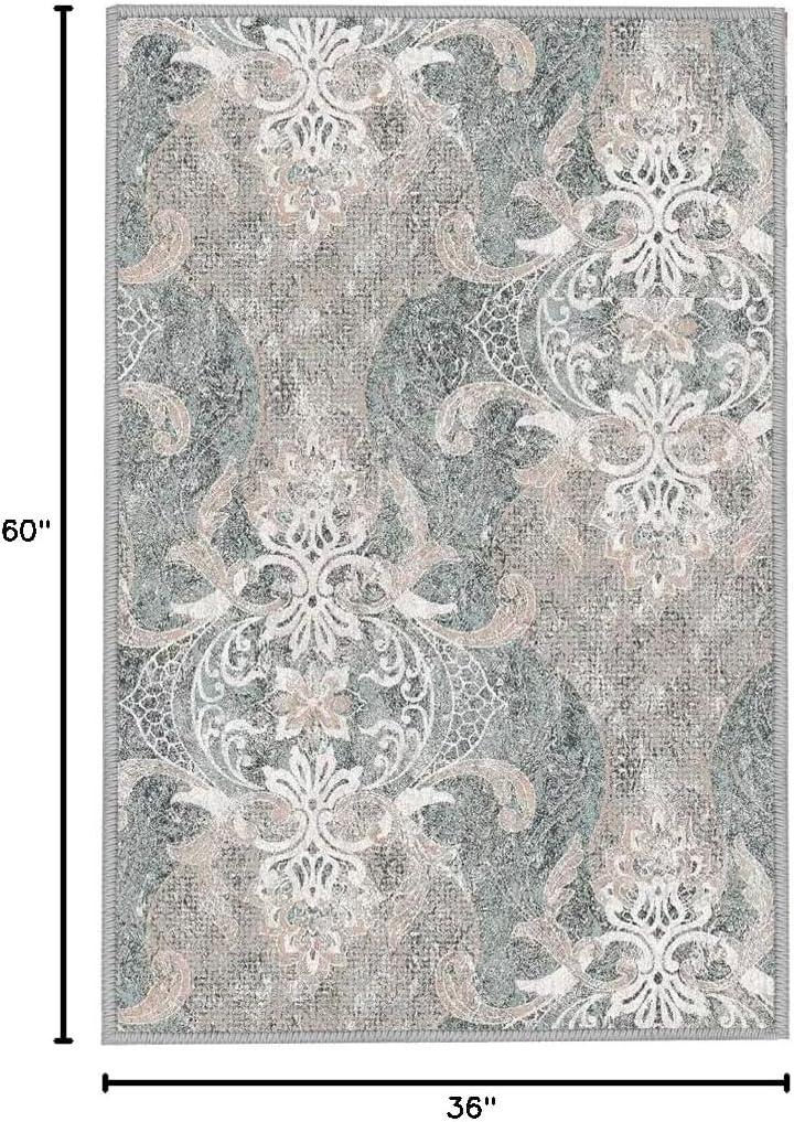imageHVERSAILTEX Area Rug 5 x 7 Washable Soft Rugs for Bedroom Living Room Non Slip Non Shedding Printed Accent Indoor Floor Carpet Perfect for Vintage and MidCentury Inspired Homes Black MedallionDamask
