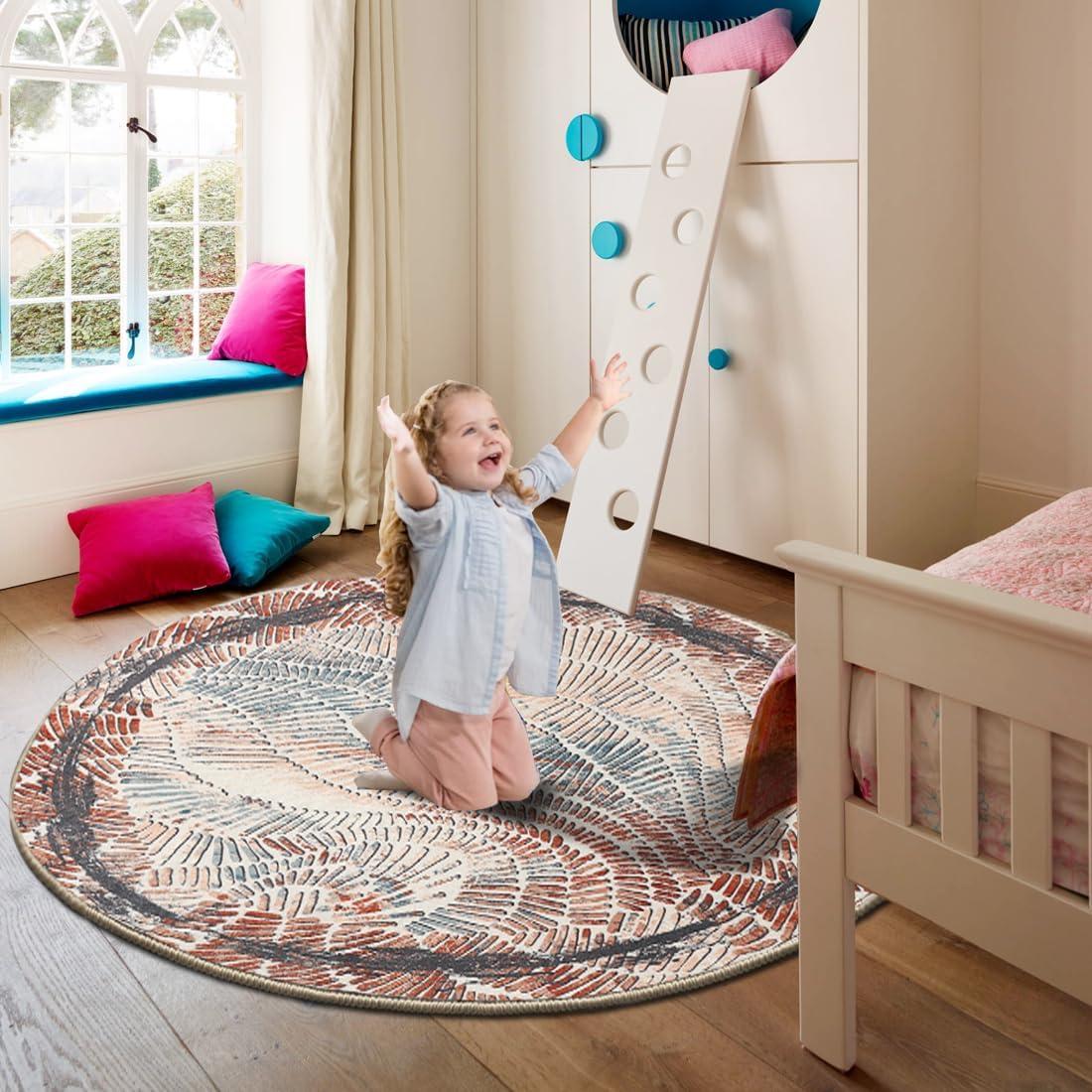 imageHVERSAILTEX Area Rug 5 x 7 Washable Soft Rugs for Bedroom Living Room Non Slip Non Shedding Printed Accent Indoor Floor Carpet Perfect for Vintage and MidCentury Inspired Homes Black MedallionTwlight