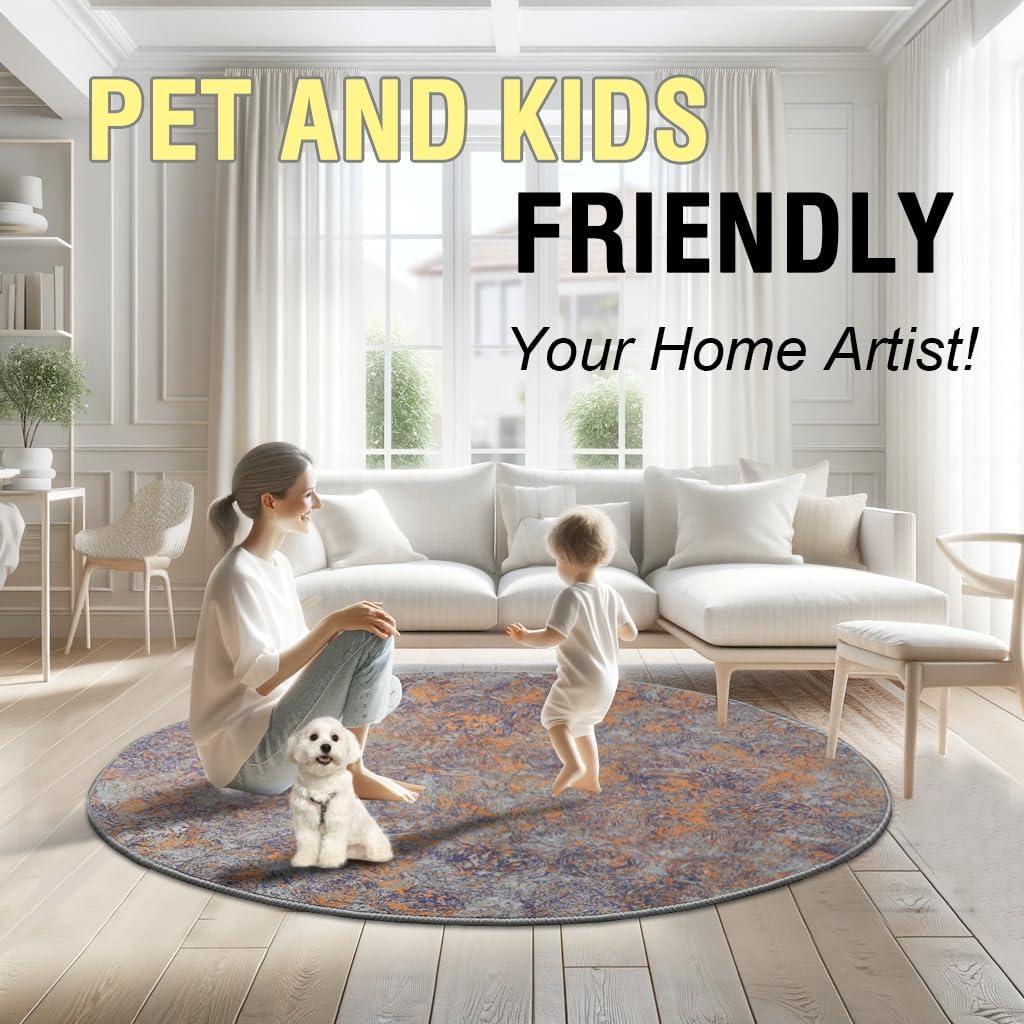 imageHVERSAILTEX Area Rug 5 x 7 Washable Soft Rugs for Bedroom Living Room Non Slip Non Shedding Printed Accent Indoor Floor Carpet Perfect for Vintage and MidCentury Inspired Homes Black MedallionRust