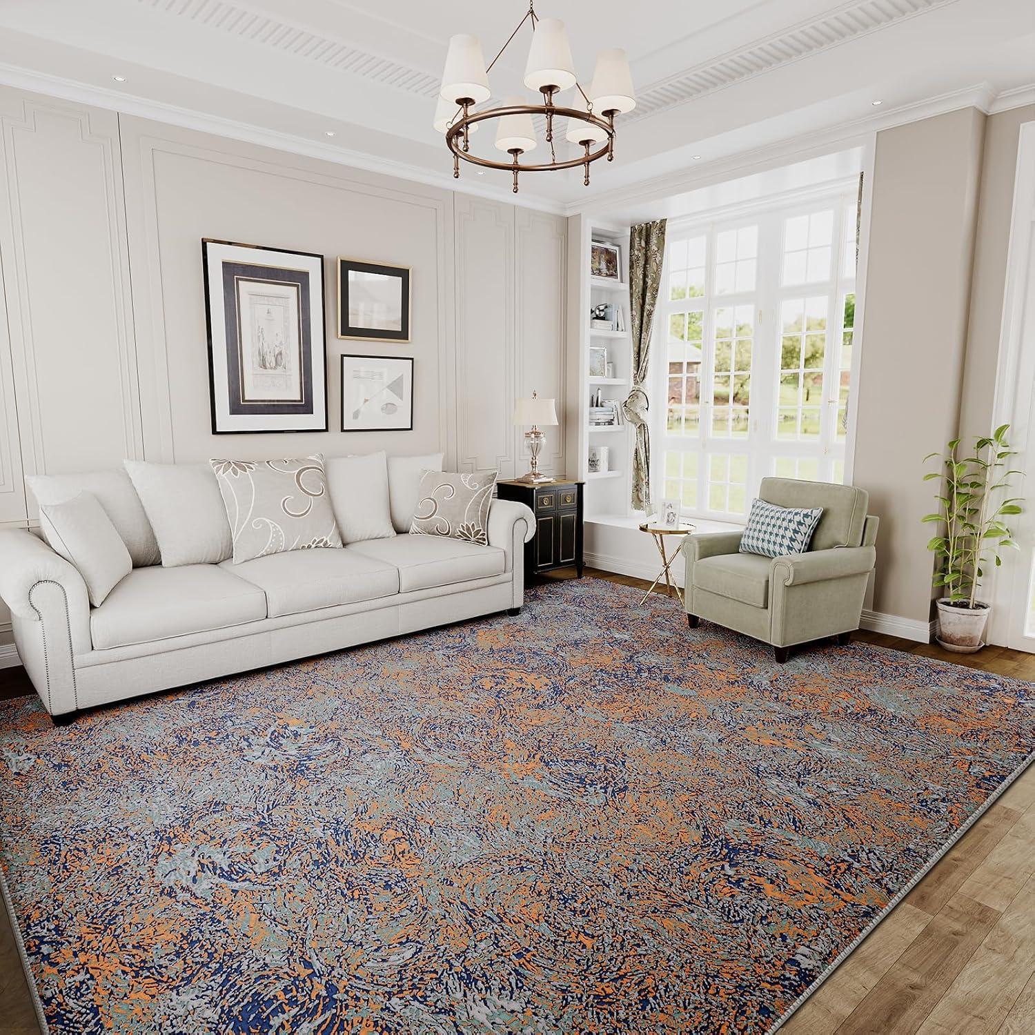 imageHVERSAILTEX Area Rug 5 x 7 Washable Soft Rugs for Bedroom Living Room Non Slip Non Shedding Printed Accent Indoor Floor Carpet Perfect for Vintage and MidCentury Inspired Homes Black MedallionRust