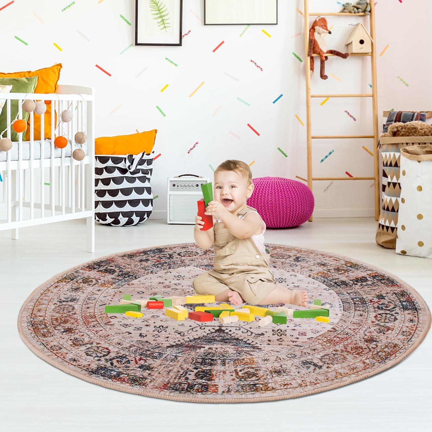 imageHVERSAILTEX Area Rug 5 x 7 Washable Soft Rugs for Bedroom Living Room Non Slip Non Shedding Printed Accent Indoor Floor Carpet Perfect for Vintage and MidCentury Inspired Homes Black MedallionVintage Fringes