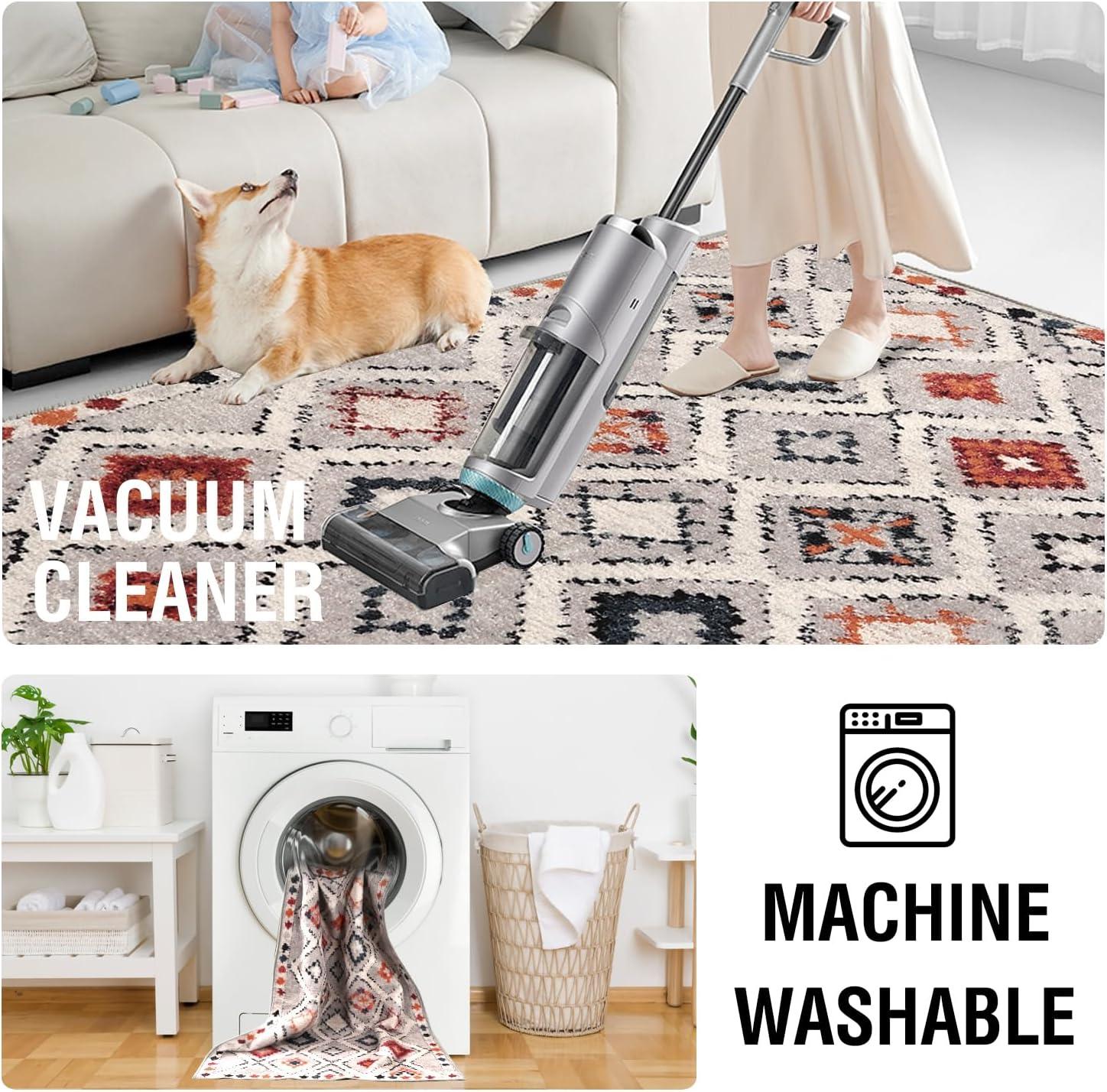 imageHVERSAILTEX Area Rug 5 x 7 Washable Soft Rugs for Bedroom Living Room Non Slip Non Shedding Printed Accent Indoor Floor Carpet Perfect for Vintage and MidCentury Inspired Homes Black MedallionElegant Diamond