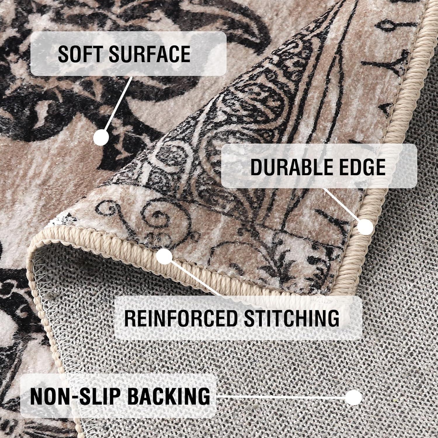 imageHVERSAILTEX Area Rug 5 x 7 Washable Soft Rugs for Bedroom Living Room Non Slip Non Shedding Printed Accent Indoor Floor Carpet Perfect for Vintage and MidCentury Inspired Homes Black MedallionPrestige