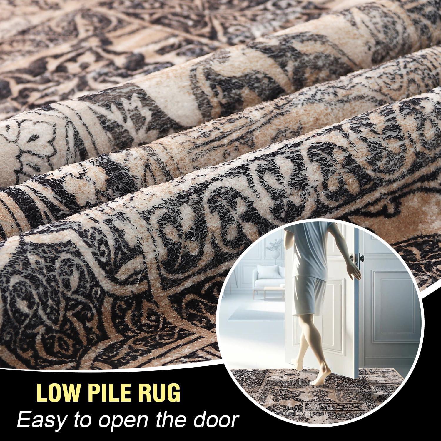 imageHVERSAILTEX Area Rug 5 x 7 Washable Soft Rugs for Bedroom Living Room Non Slip Non Shedding Printed Accent Indoor Floor Carpet Perfect for Vintage and MidCentury Inspired Homes Black MedallionPrestige