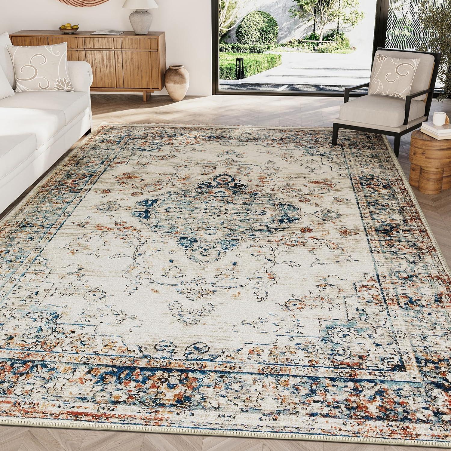 imageHVERSAILTEX Area Rug 5 x 7 Washable Soft Rugs for Bedroom Living Room Non Slip Non Shedding Printed Accent Indoor Floor Carpet Perfect for Vintage and MidCentury Inspired Homes Black MedallionHeirloom Floral