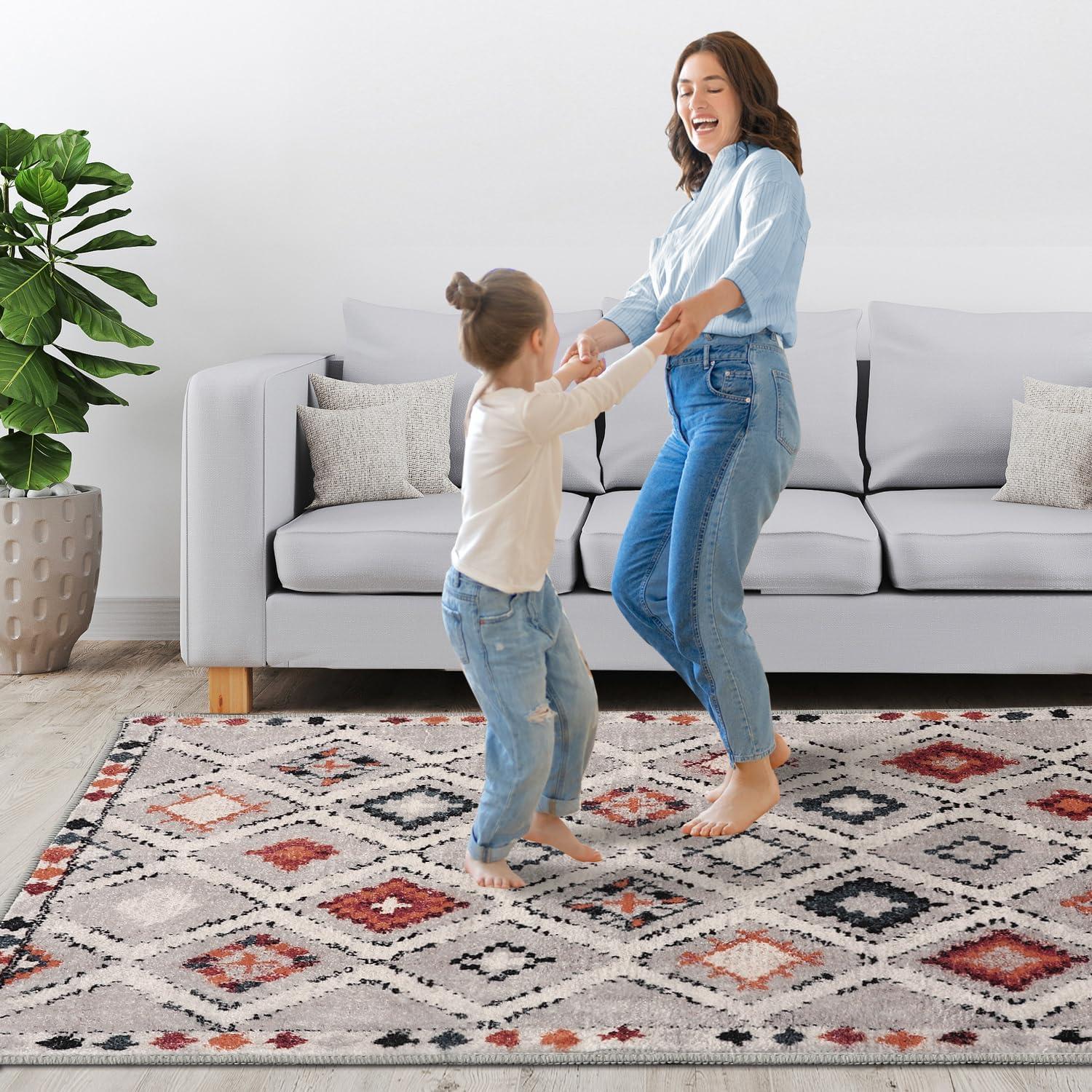 imageHVERSAILTEX Area Rug 5 x 7 Washable Soft Rugs for Bedroom Living Room Non Slip Non Shedding Printed Accent Indoor Floor Carpet Perfect for Vintage and MidCentury Inspired Homes Black MedallionElegant Diamond