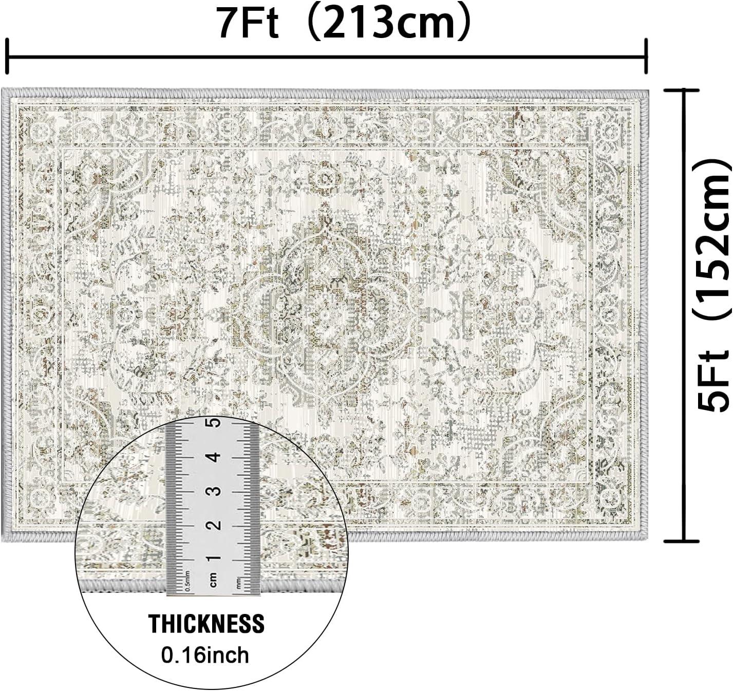 imageHVERSAILTEX Area Rug 5 x 7 Washable Soft Rugs for Bedroom Living Room Non Slip Non Shedding Printed Accent Indoor Floor Carpet Perfect for Vintage and MidCentury Inspired Homes Black MedallionBoho Persian Floral