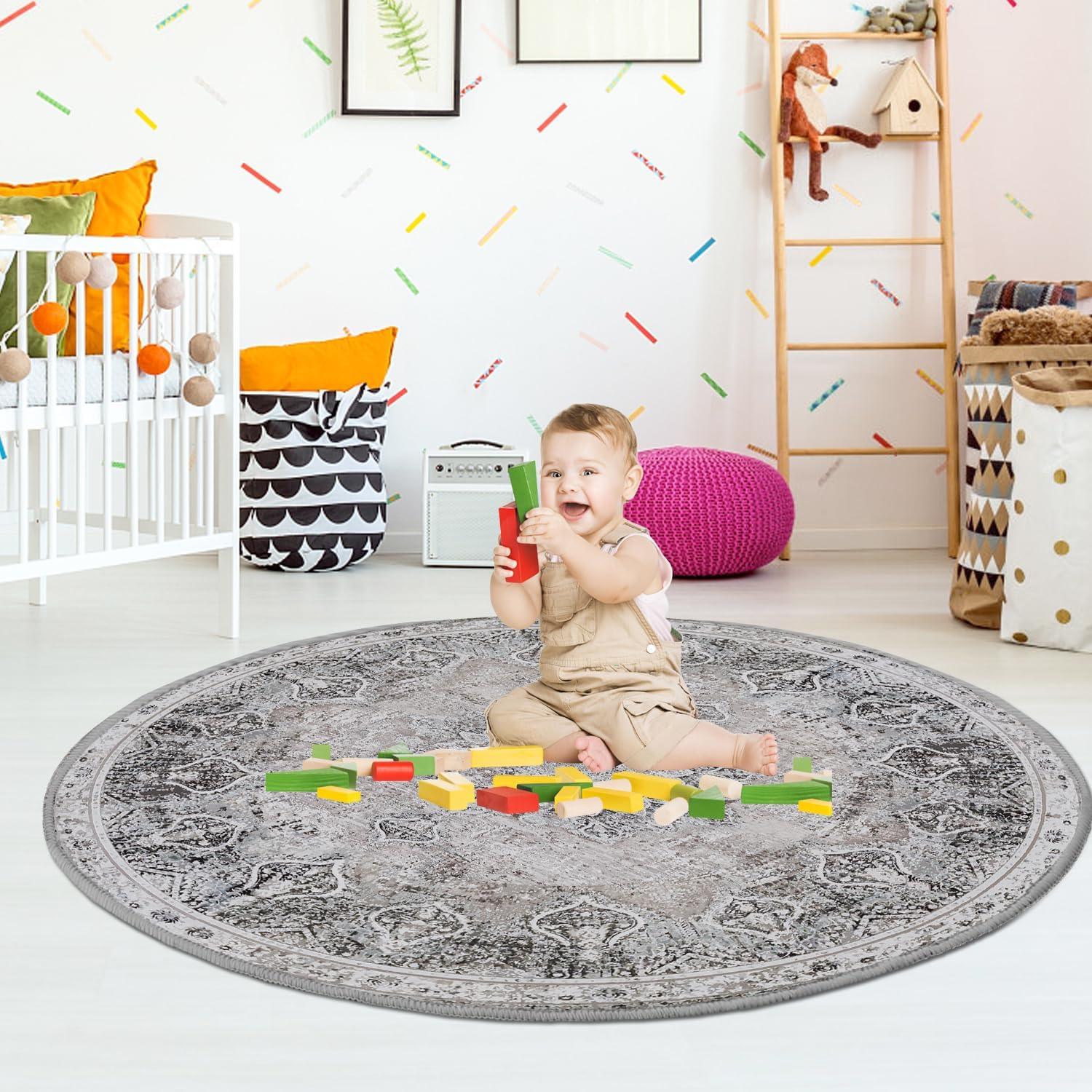 imageHVERSAILTEX Area Rug 5 x 7 Washable Soft Rugs for Bedroom Living Room Non Slip Non Shedding Printed Accent Indoor Floor Carpet Perfect for Vintage and MidCentury Inspired Homes Black MedallionBlack Medallion