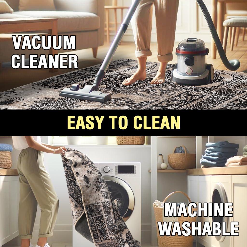 imageHVERSAILTEX Area Rug 5 x 7 Washable Soft Rugs for Bedroom Living Room Non Slip Non Shedding Printed Accent Indoor Floor Carpet Perfect for Vintage and MidCentury Inspired Homes Black MedallionPrestige