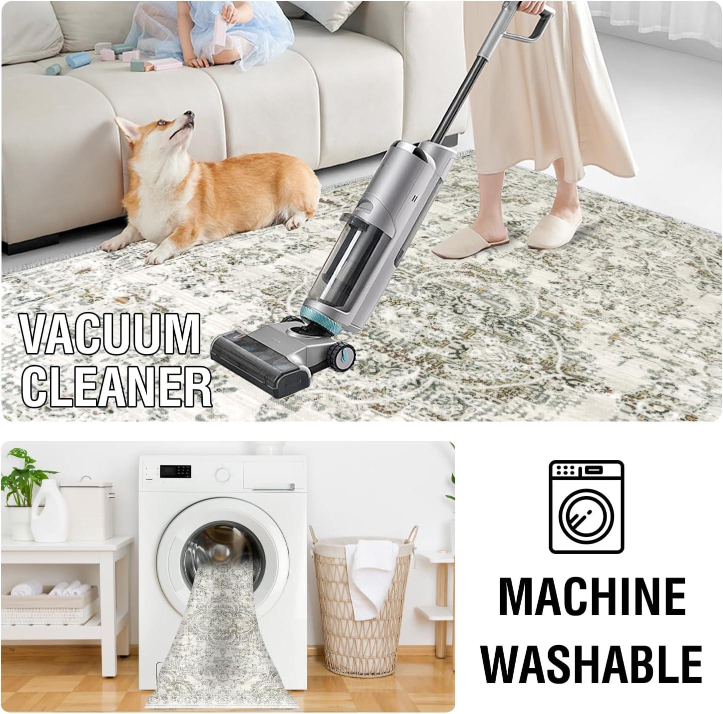 imageHVERSAILTEX Area Rug 5 x 7 Washable Soft Rugs for Bedroom Living Room Non Slip Non Shedding Printed Accent Indoor Floor Carpet Perfect for Vintage and MidCentury Inspired Homes Black MedallionBoho Persian Floral