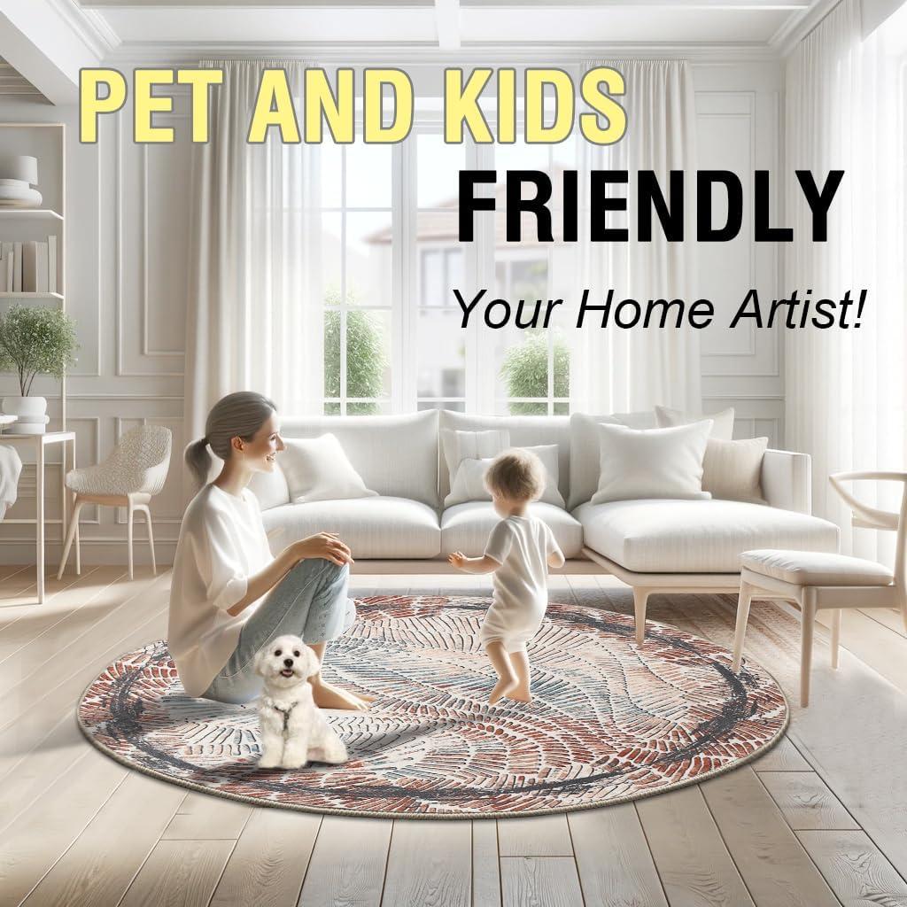 imageHVERSAILTEX Area Rug 5 x 7 Washable Soft Rugs for Bedroom Living Room Non Slip Non Shedding Printed Accent Indoor Floor Carpet Perfect for Vintage and MidCentury Inspired Homes Black MedallionTwlight