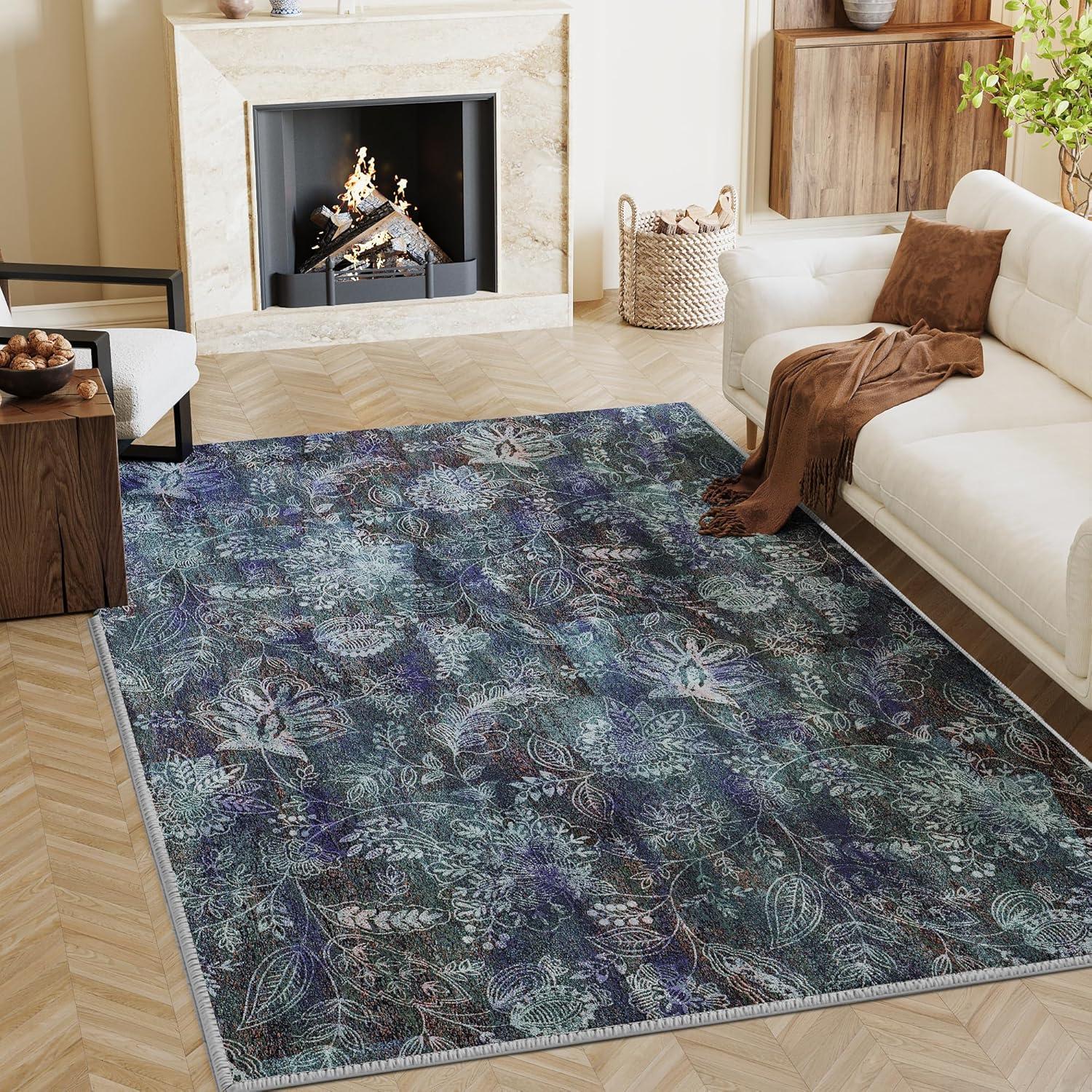 imageHVERSAILTEX Area Rug 5 x 7 Washable Soft Rugs for Bedroom Living Room Non Slip Non Shedding Printed Accent Indoor Floor Carpet Perfect for Vintage and MidCentury Inspired Homes Black MedallionPaisley