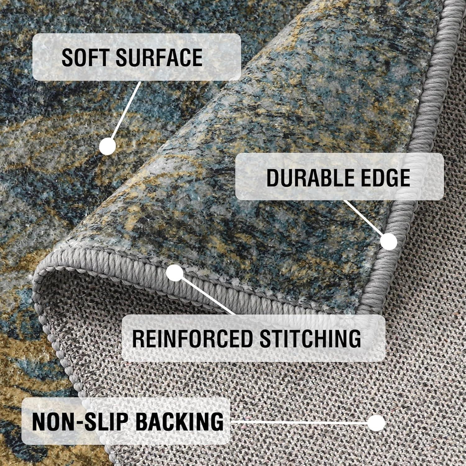 imageHVERSAILTEX Area Rug 5 x 7 Washable Soft Rugs for Bedroom Living Room Non Slip Non Shedding Printed Accent Indoor Floor Carpet Perfect for Vintage and MidCentury Inspired Homes Black MedallionDamaskdeep