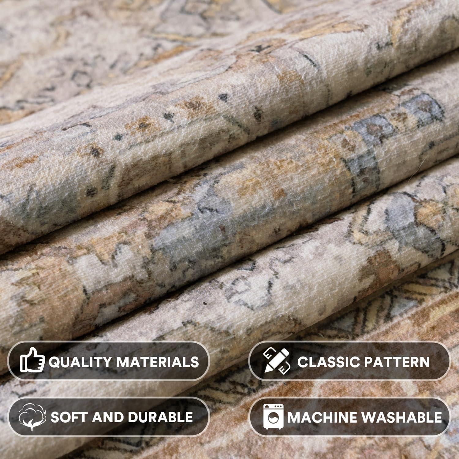 imageHVERSAILTEX Area Rug 5 x 7 Washable Soft Rugs for Bedroom Living Room Non Slip Non Shedding Printed Accent Indoor Floor Carpet Perfect for Vintage and MidCentury Inspired Homes Black MedallionRustic Medallion