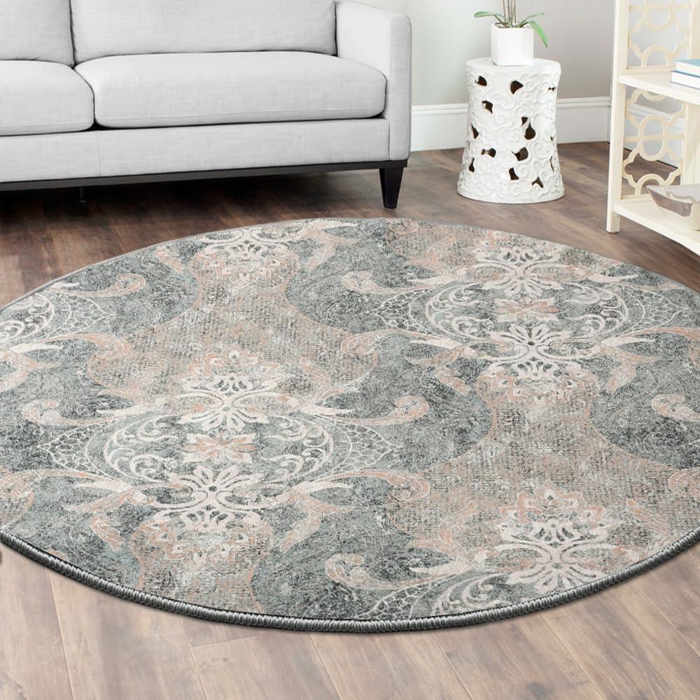 imageHVERSAILTEX Area Rug 5 x 7 Washable Soft Rugs for Bedroom Living Room Non Slip Non Shedding Printed Accent Indoor Floor Carpet Perfect for Vintage and MidCentury Inspired Homes Black MedallionDamask