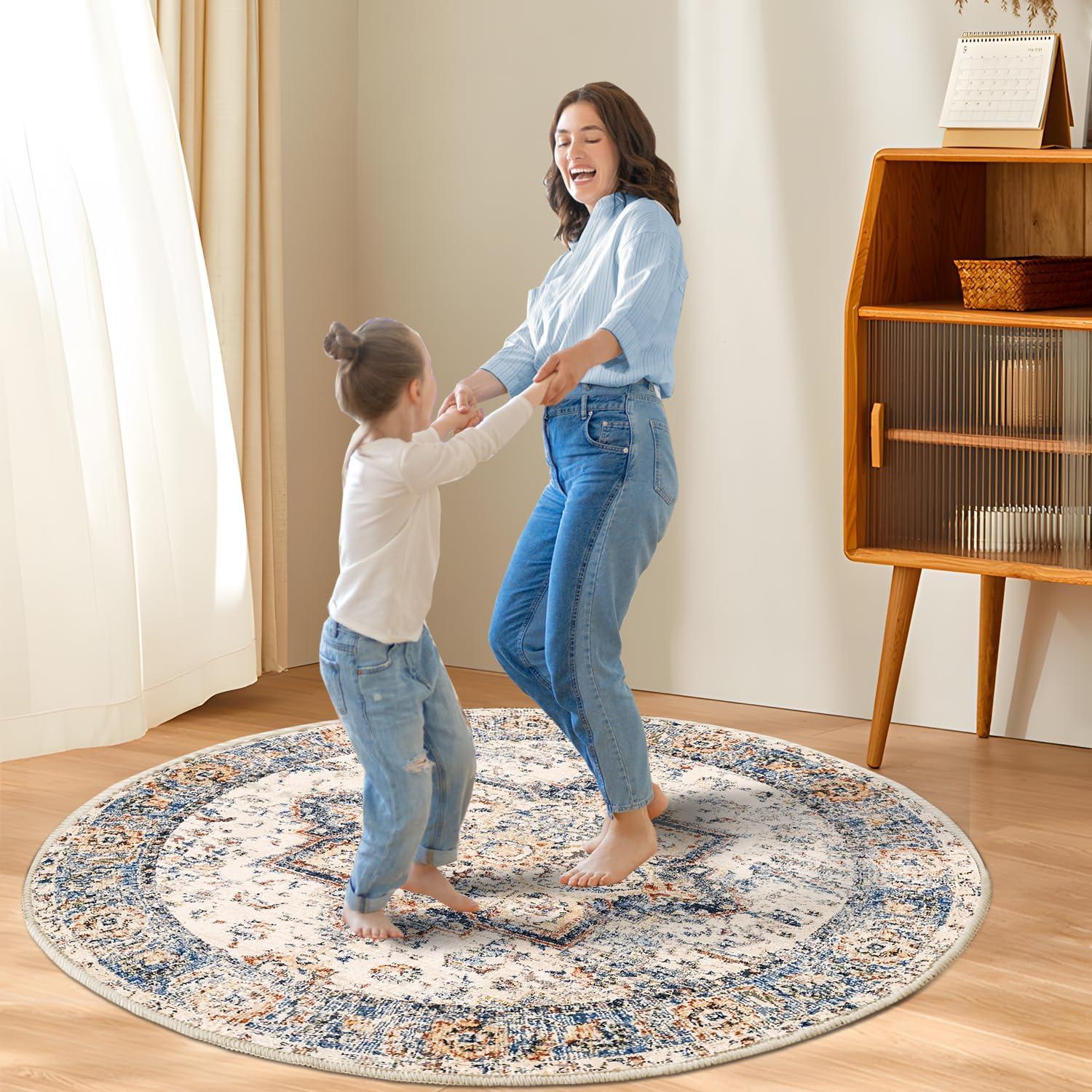 imageHVERSAILTEX Area Rug 5 x 7 Washable Soft Rugs for Bedroom Living Room Non Slip Non Shedding Printed Accent Indoor Floor Carpet Perfect for Vintage and MidCentury Inspired Homes Black MedallionOriental Blue