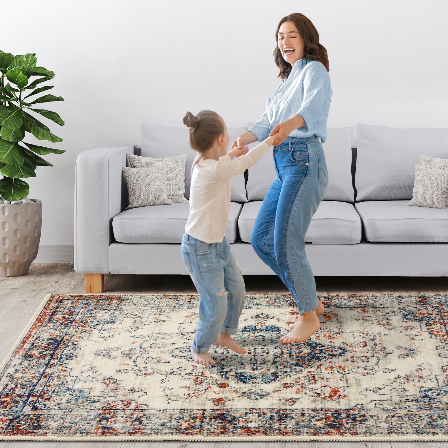 imageHVERSAILTEX Area Rug 5 x 7 Washable Soft Rugs for Bedroom Living Room Non Slip Non Shedding Printed Accent Indoor Floor Carpet Perfect for Vintage and MidCentury Inspired Homes Black MedallionHeirloom Floral