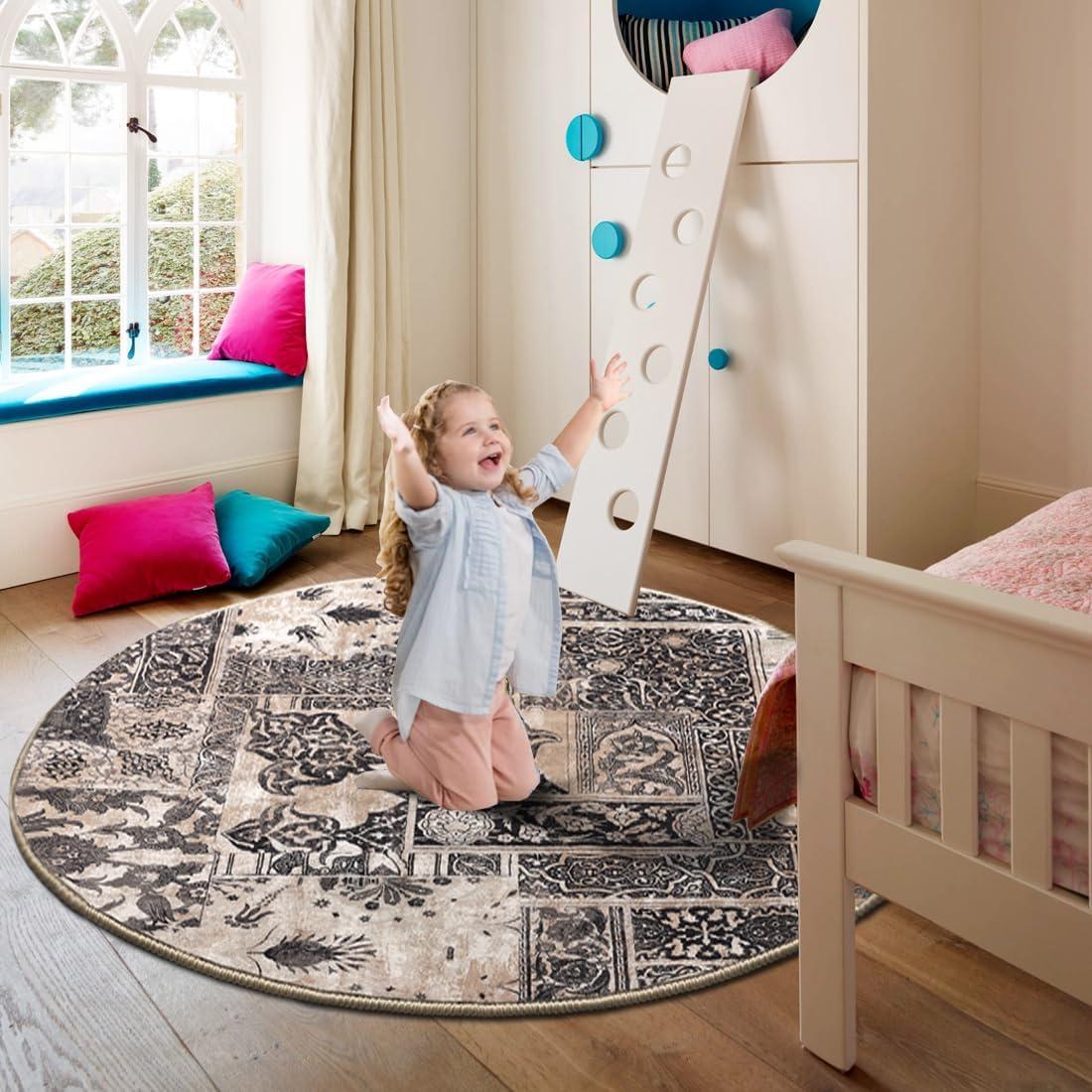 imageHVERSAILTEX Area Rug 5 x 7 Washable Soft Rugs for Bedroom Living Room Non Slip Non Shedding Printed Accent Indoor Floor Carpet Perfect for Vintage and MidCentury Inspired Homes Black MedallionPrestige