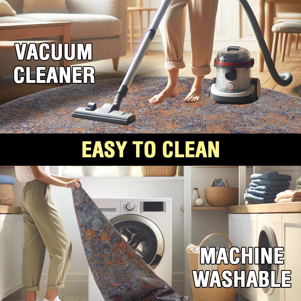 imageHVERSAILTEX Area Rug 5 x 7 Washable Soft Rugs for Bedroom Living Room Non Slip Non Shedding Printed Accent Indoor Floor Carpet Perfect for Vintage and MidCentury Inspired Homes Black MedallionRust