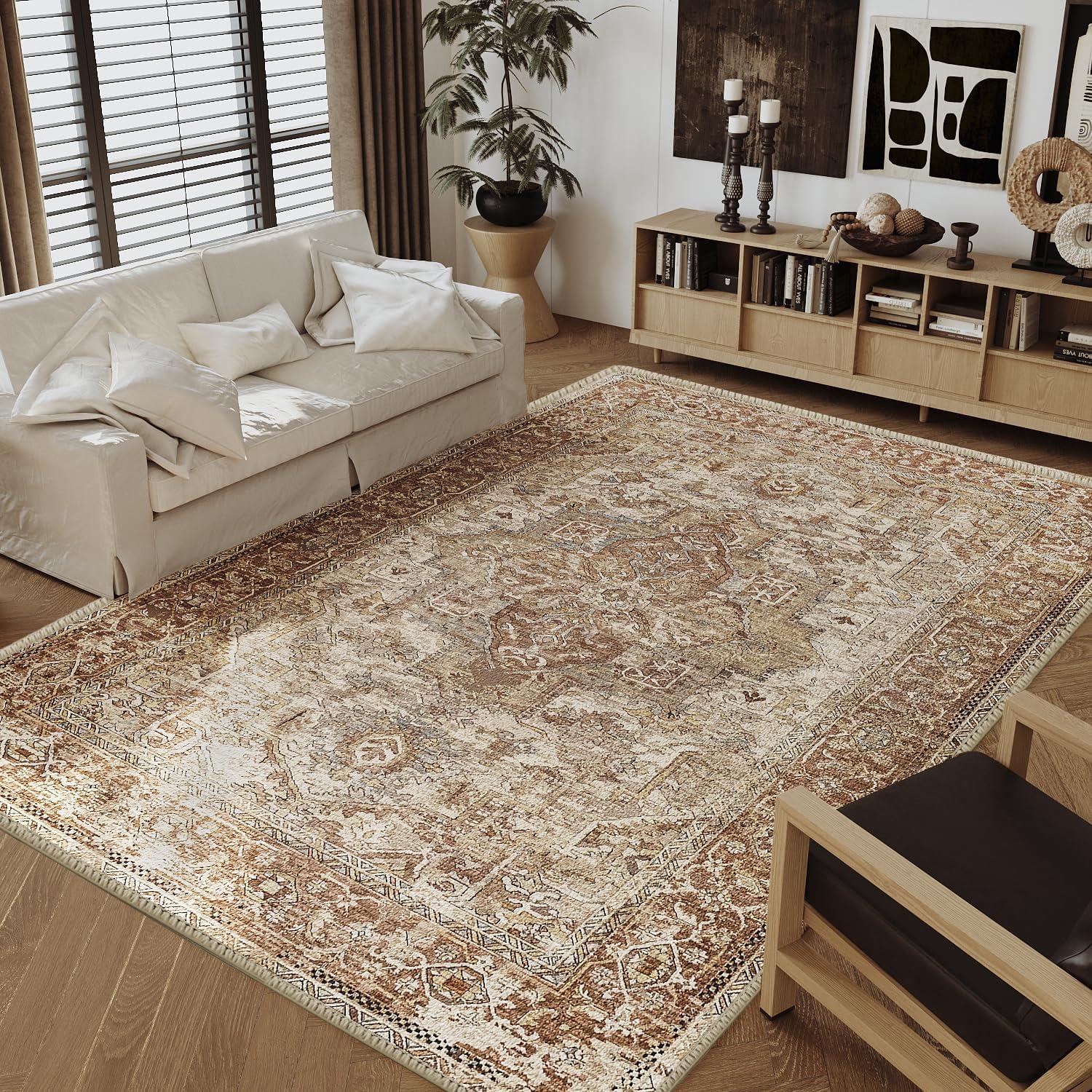 imageHVERSAILTEX Area Rug 5 x 7 Washable Soft Rugs for Bedroom Living Room Non Slip Non Shedding Printed Accent Indoor Floor Carpet Perfect for Vintage and MidCentury Inspired Homes Black MedallionRustic Medallion